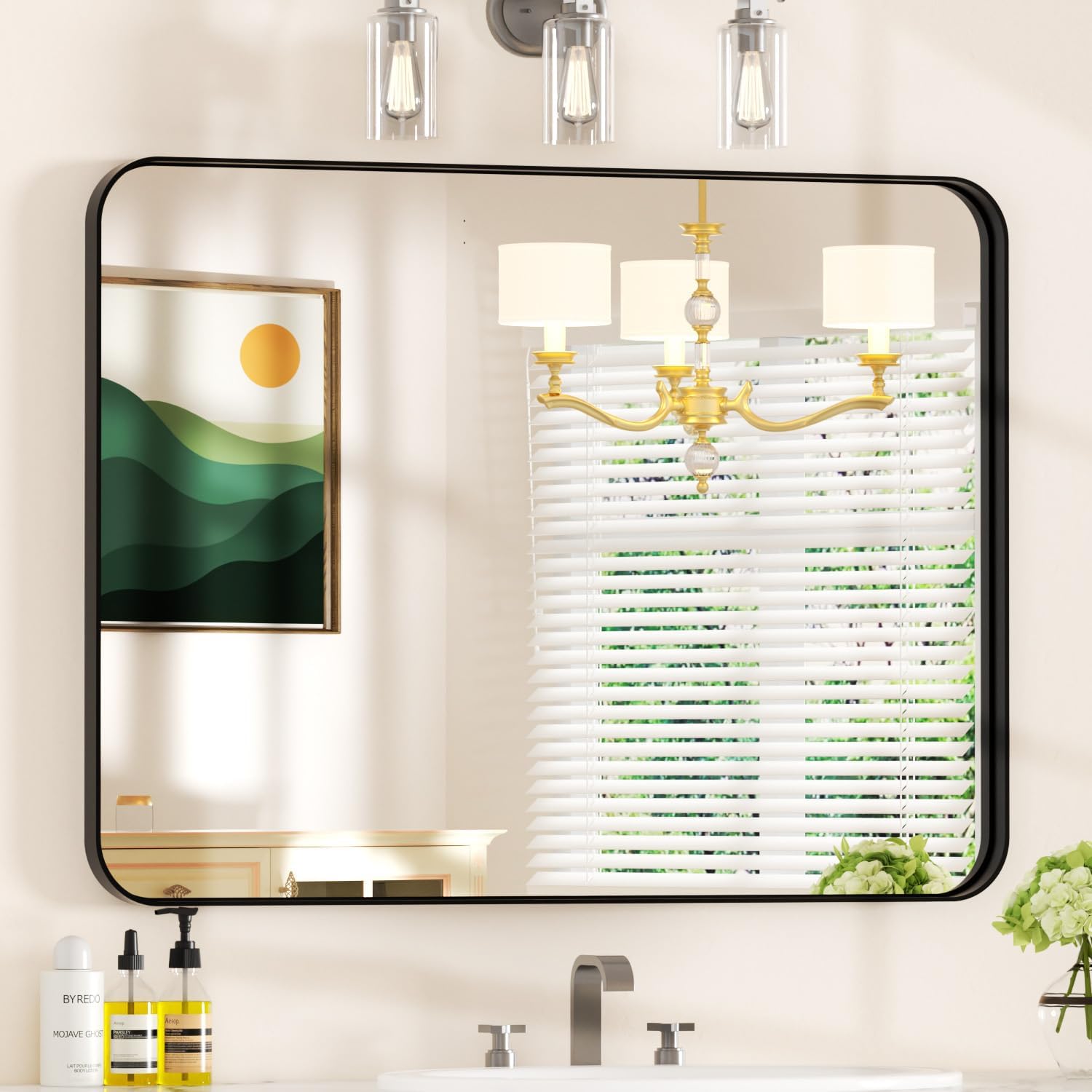 Rectangular Black Wall Mirror — 36" — Black – Raised Frame