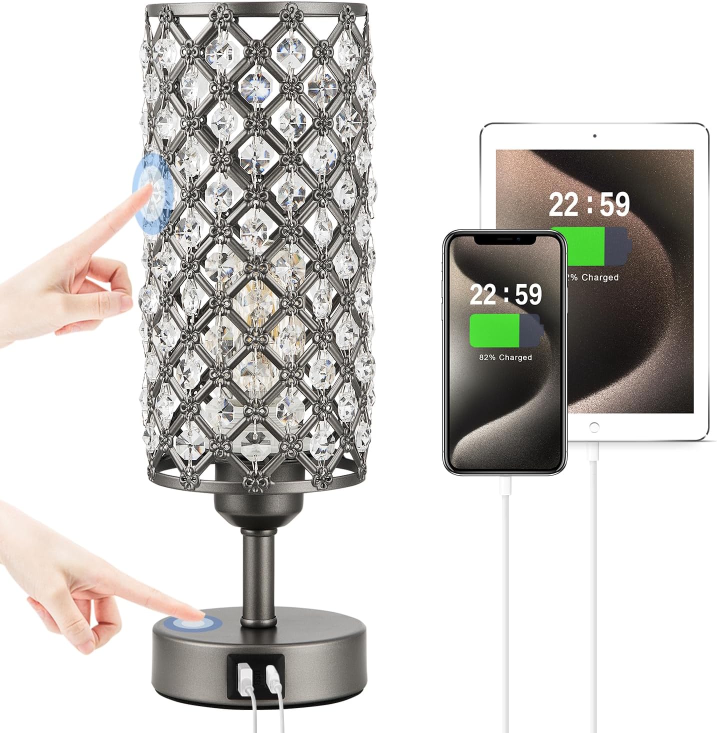 Dimmable Luxe Black Bedside Lamp — Gray
