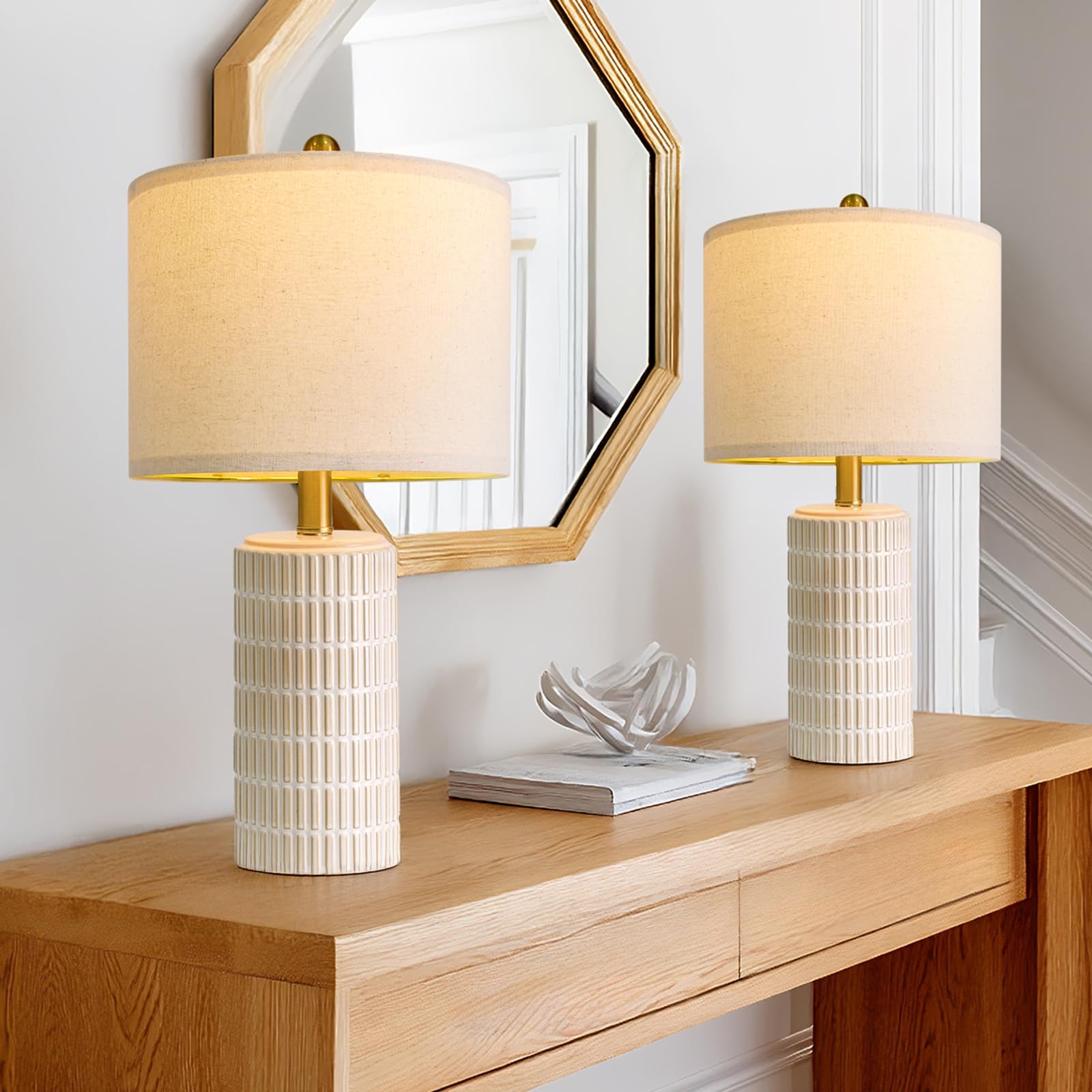 Farmhouse Beige Bedside Lamp — 20.75"