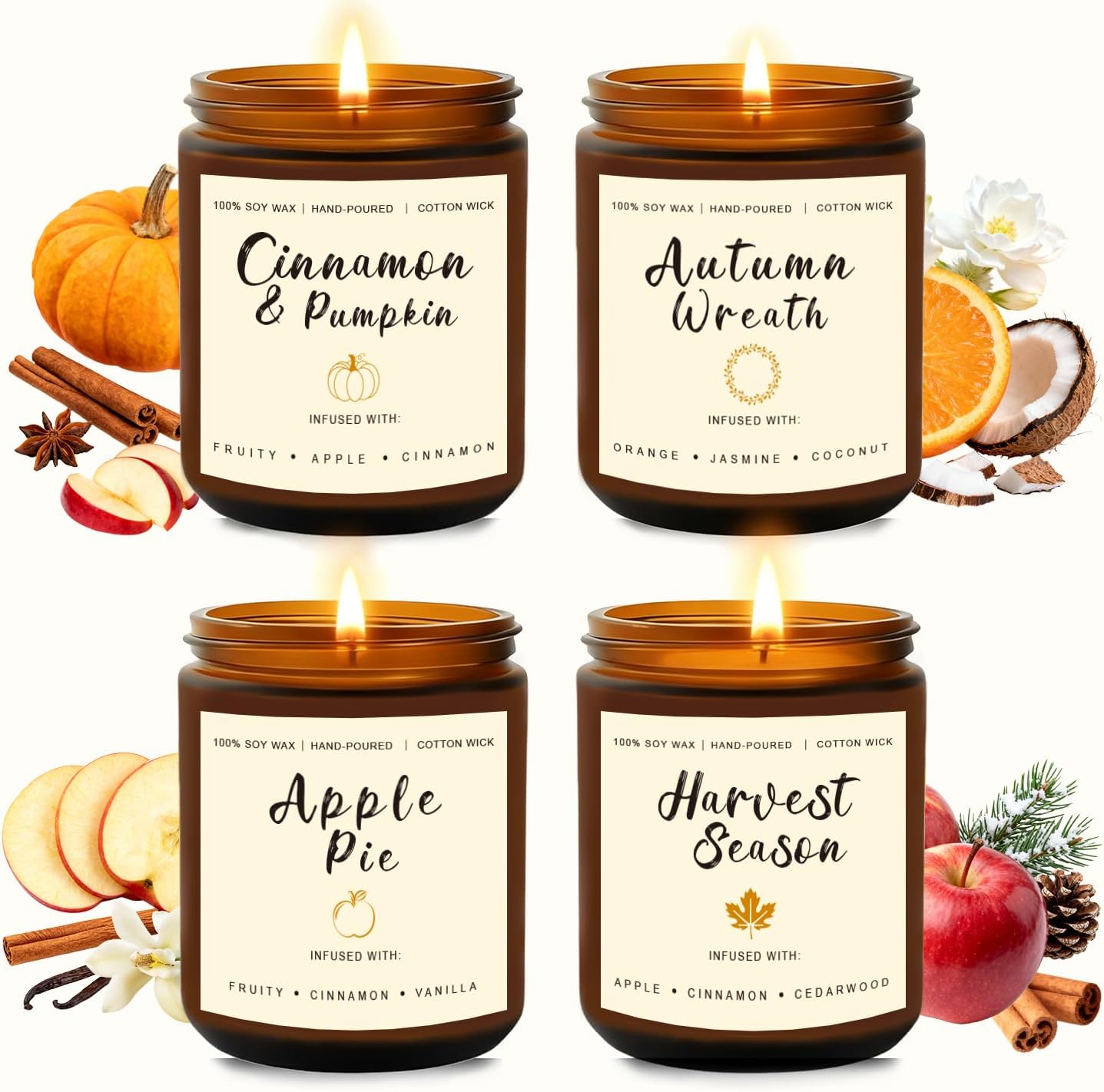 Soy Wax Orange Scented Candle — Set of 4 — 4 Pack Holiday Candles