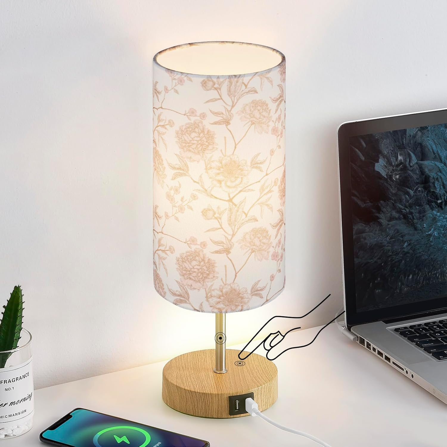 Dimmable Grey Nightstand Lamp — Flower-2