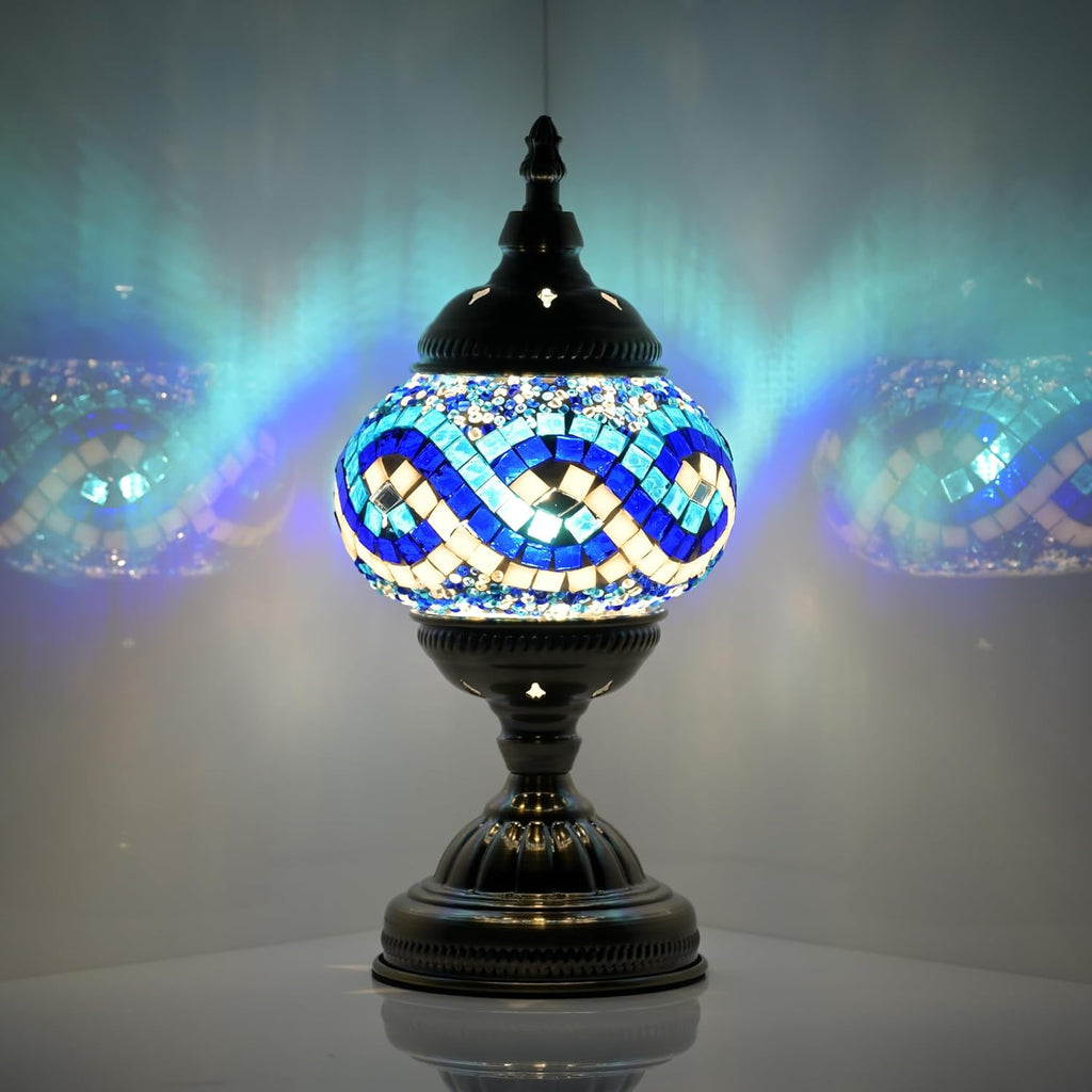 Boho Blue Desk Lamp — White Multiple blues