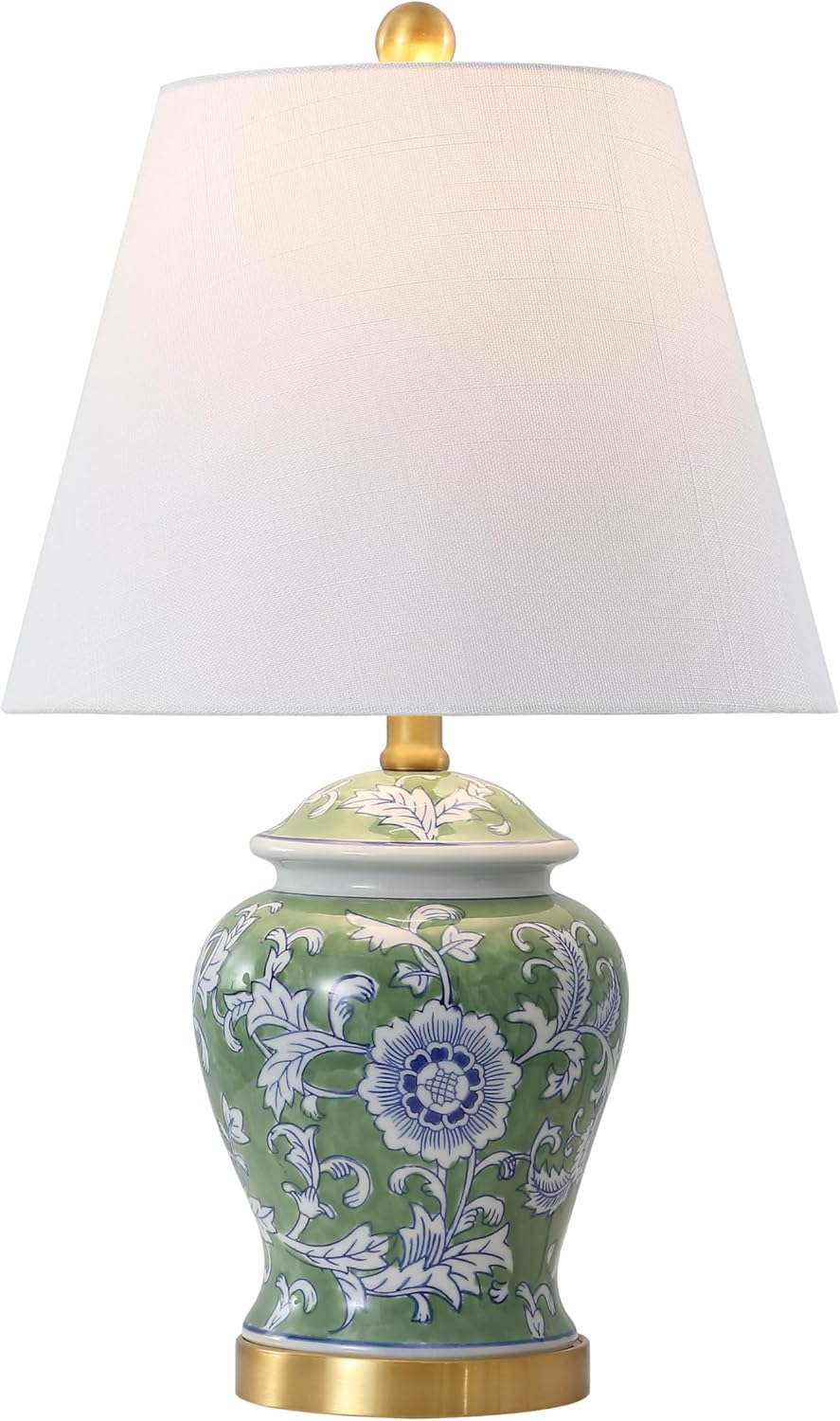 Linen Farmhouse Blue Bedside Lamp — 22" — Green/White