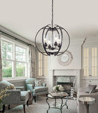 Farmhouse Black Chandelier — 4-Light — Black+Clear Glass 24"