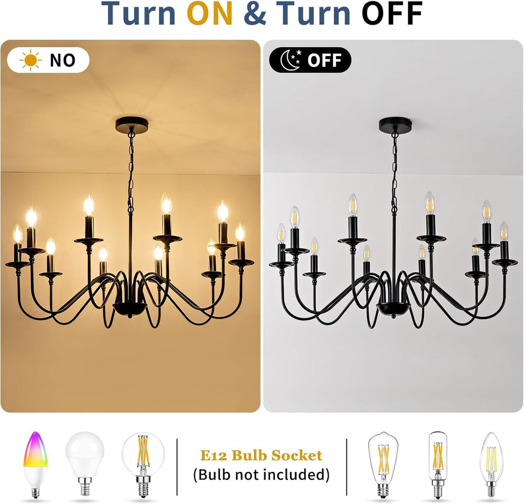 Farmhouse Beige Chandelier — 10-Light - View 5