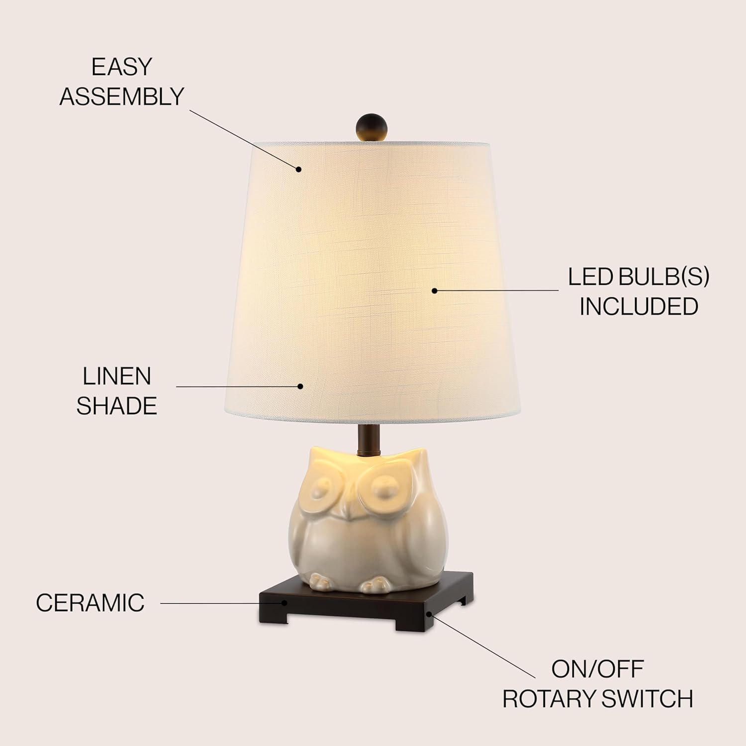 Linen Farmhouse Black Nightstand Lamp — 16" - View 2