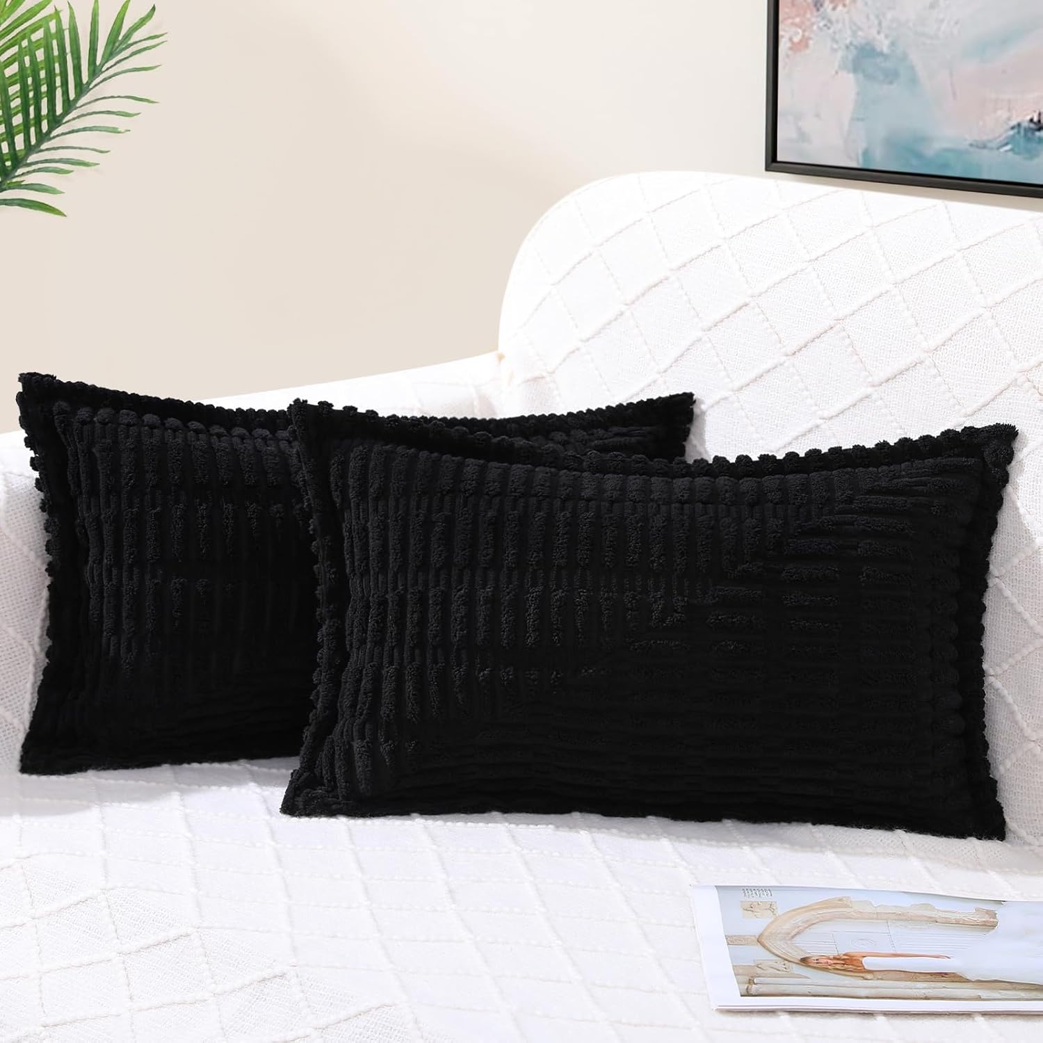 Boho Beige Throw Pillow Cover — 18" — Black