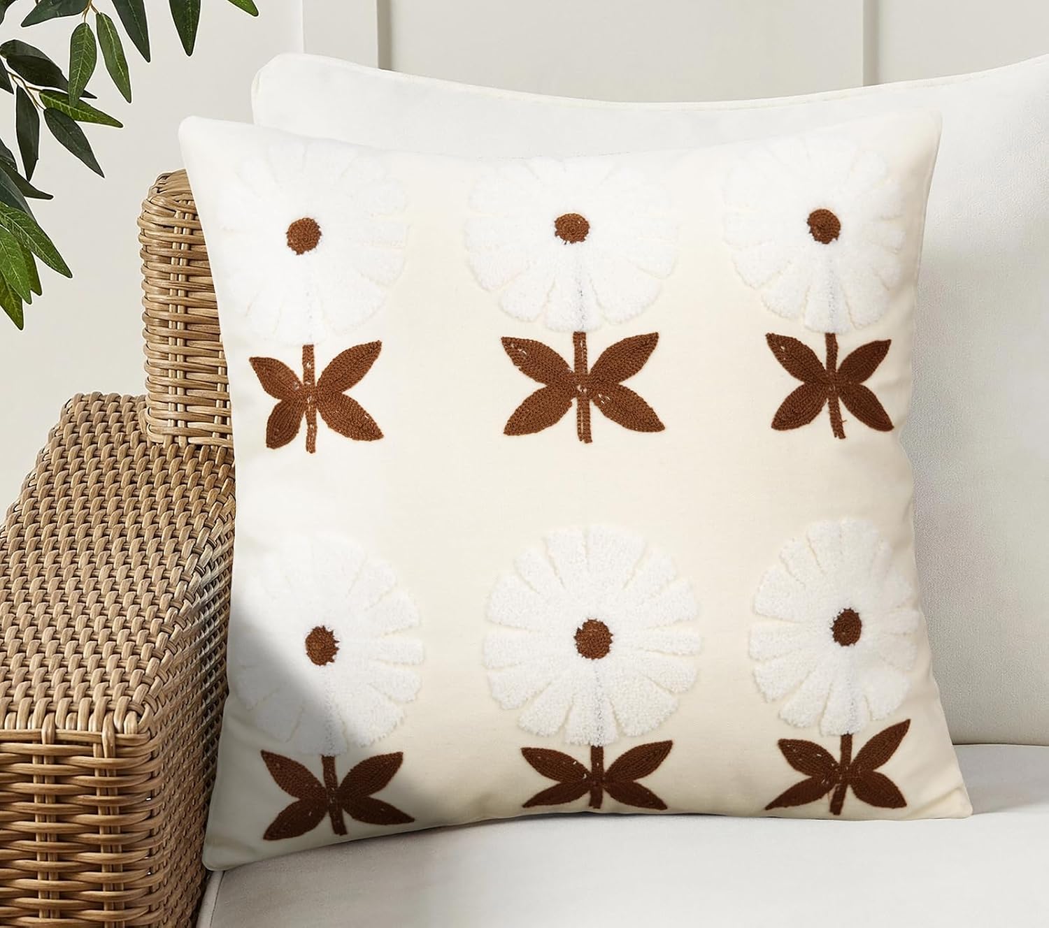 Embroidered Boho Orange Throw Pillow Cover — 20" — Style R