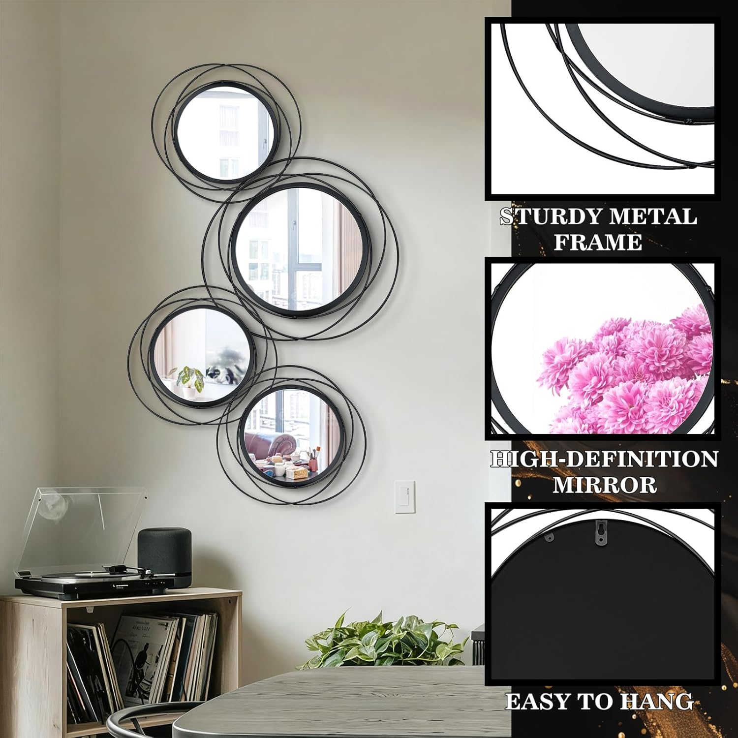 Boho Black Round Mirror - View 4