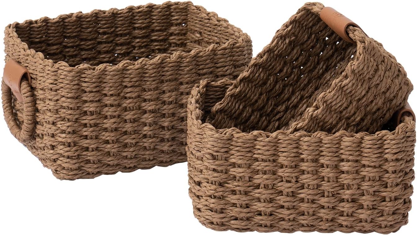 Boho Black Storage Basket — Set of 3 — Brown