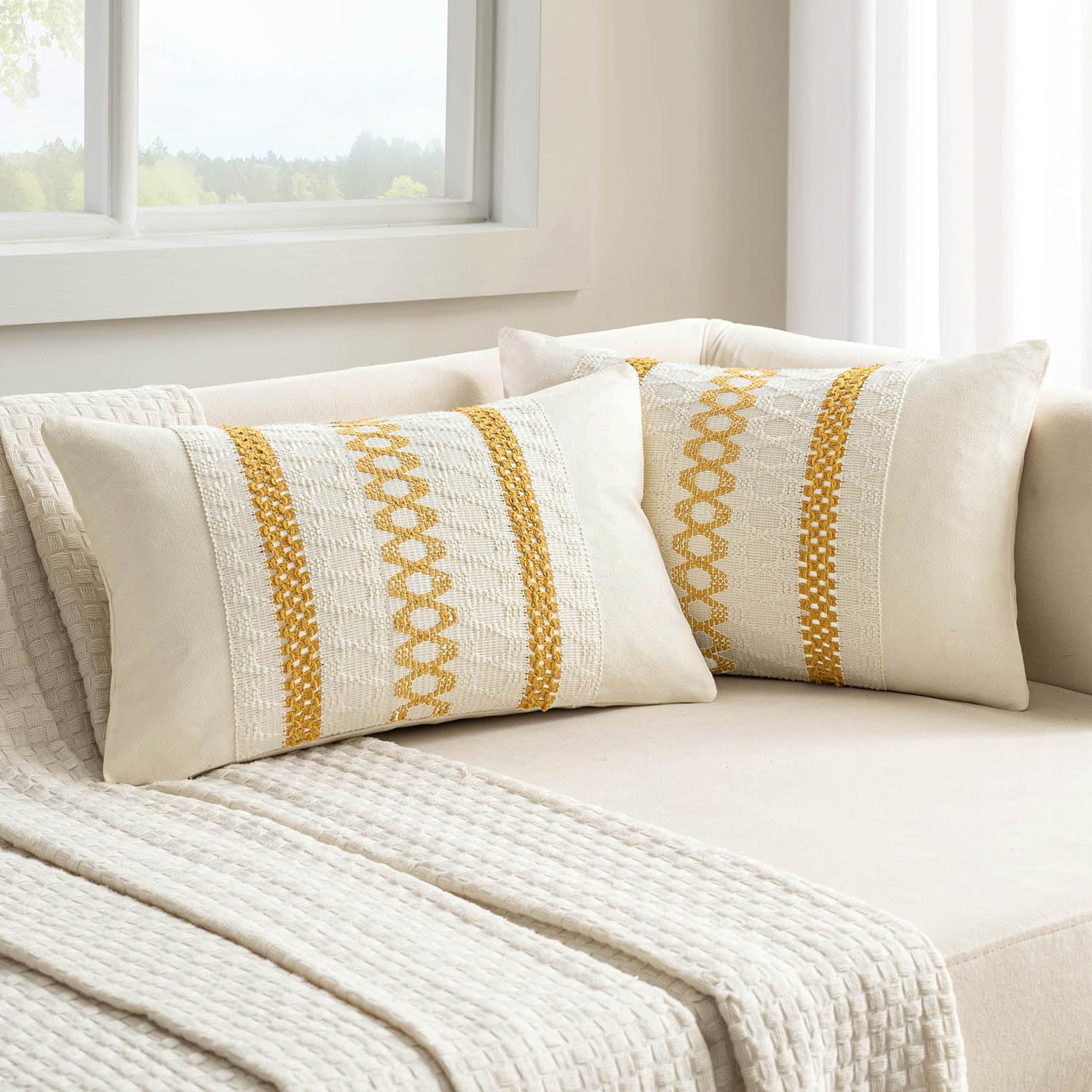 Boho Beige Pillow Cover — 16" — 20" x 12" (Pack of 2)