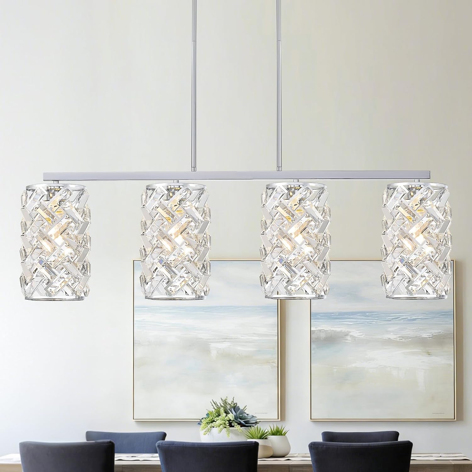 Round Luxe Black Chandelier — 4-Light — Chrome Round 4-Light