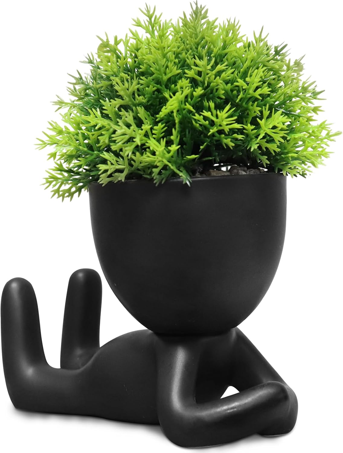 Beige Faux Succulent — Set of 1 — Black-h