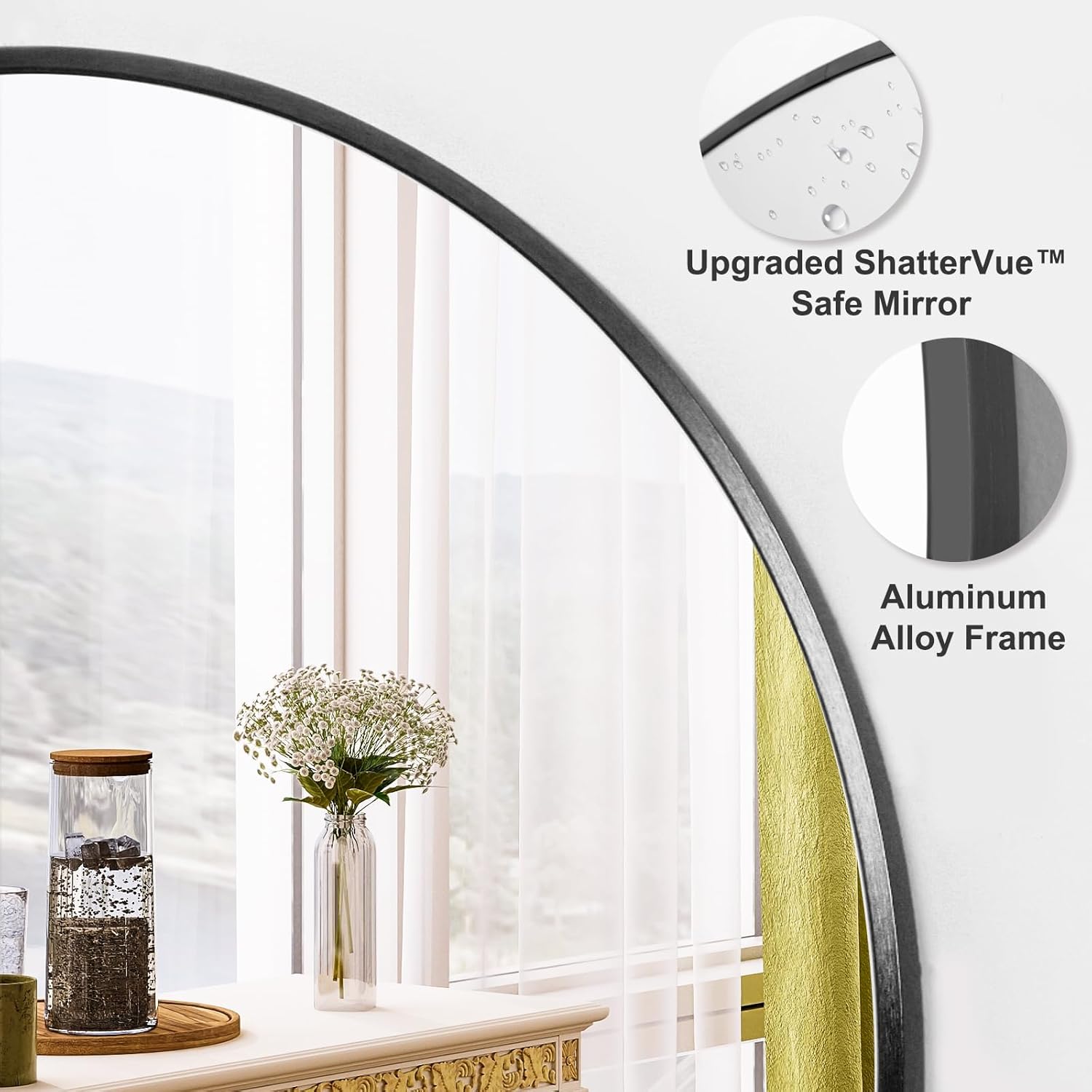 Black Round Mirror — 20" - View 3