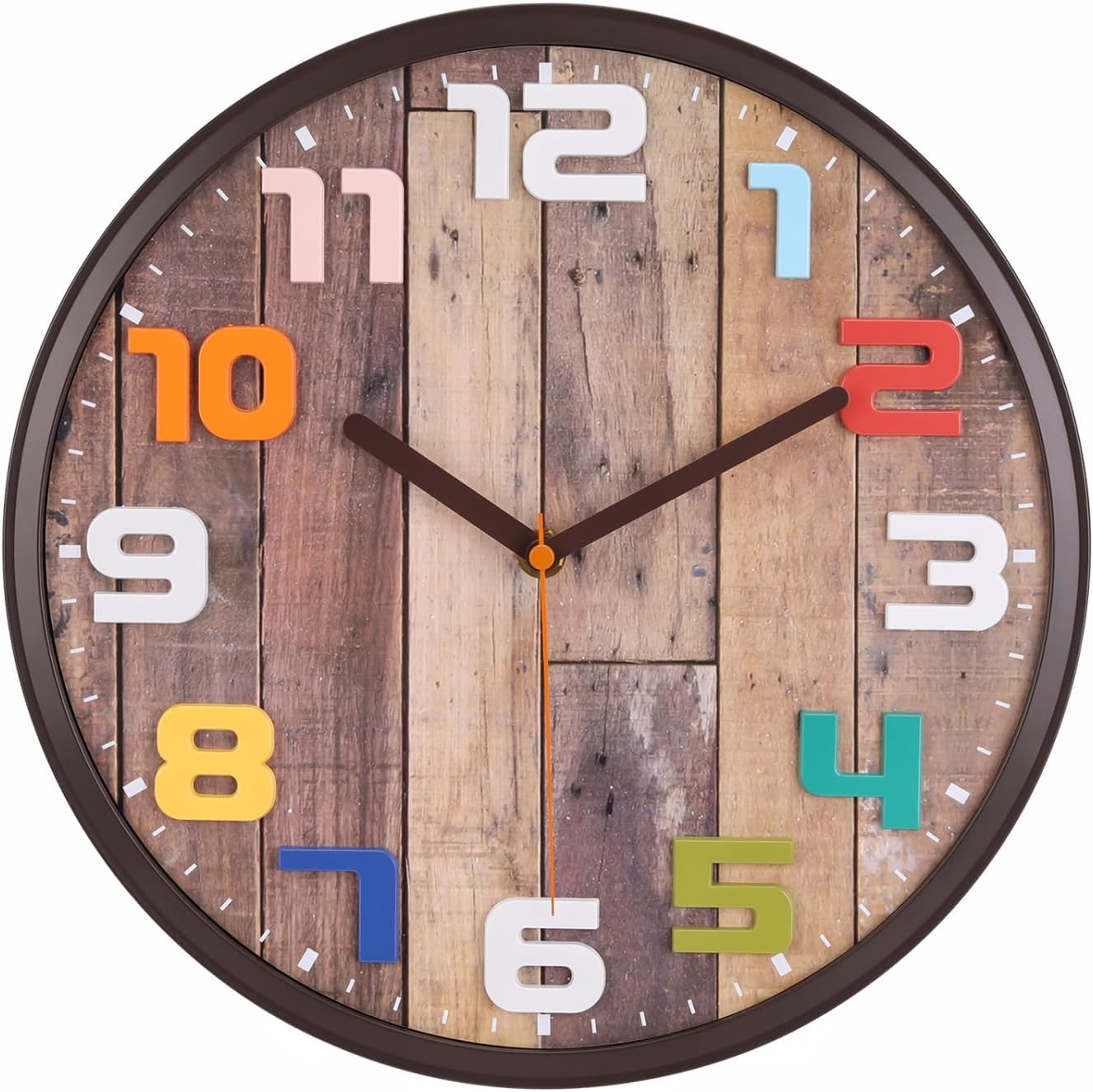 Round Brown Wall Clock — 12" — 3d Color Brown