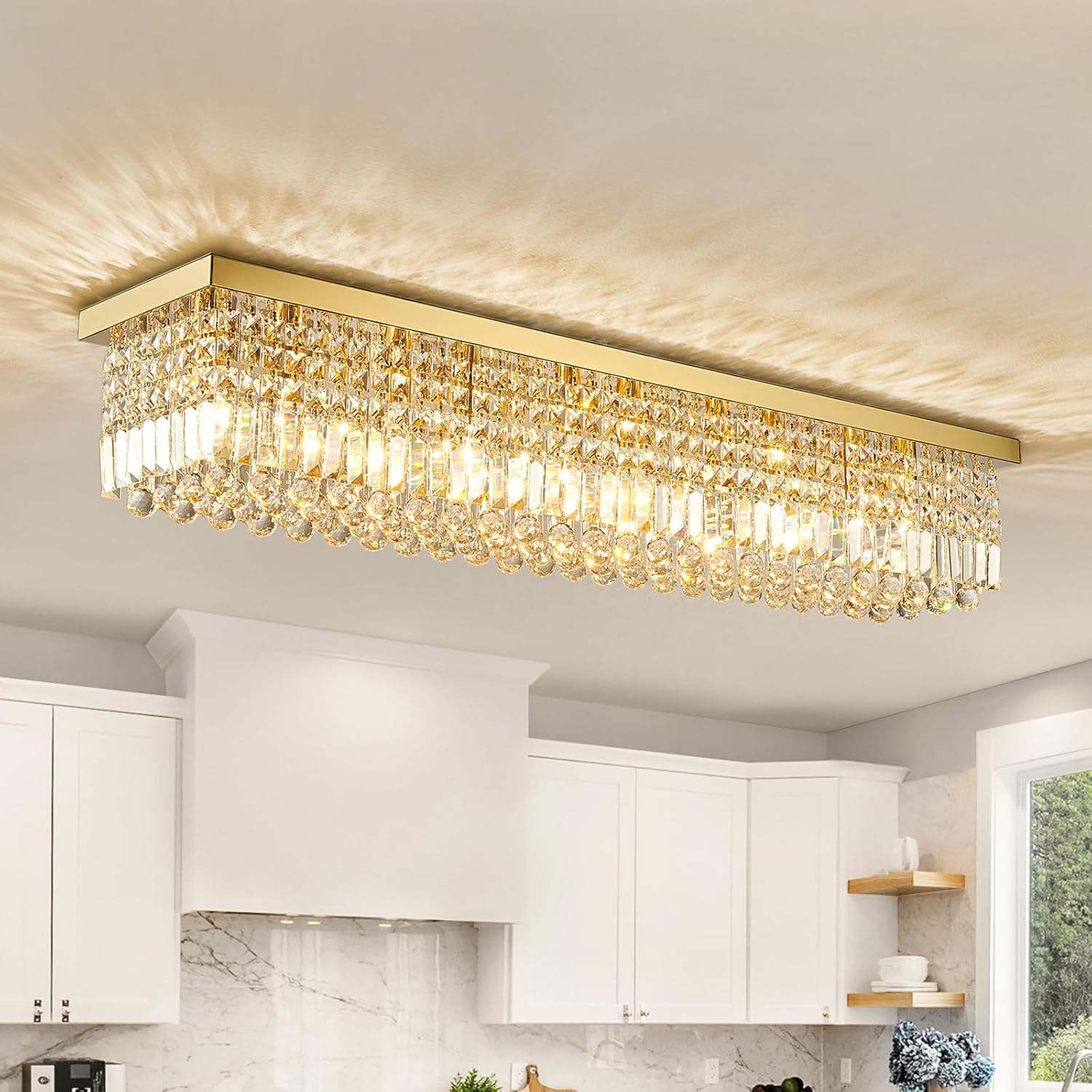 Adjustable Luxe Glass Chandelier — 6-Light — Flush Mount