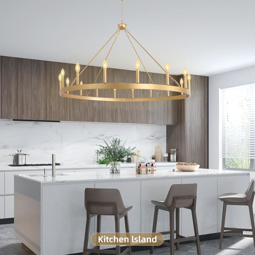Round Farmhouse Black Chandelier — 16-Light - View 9