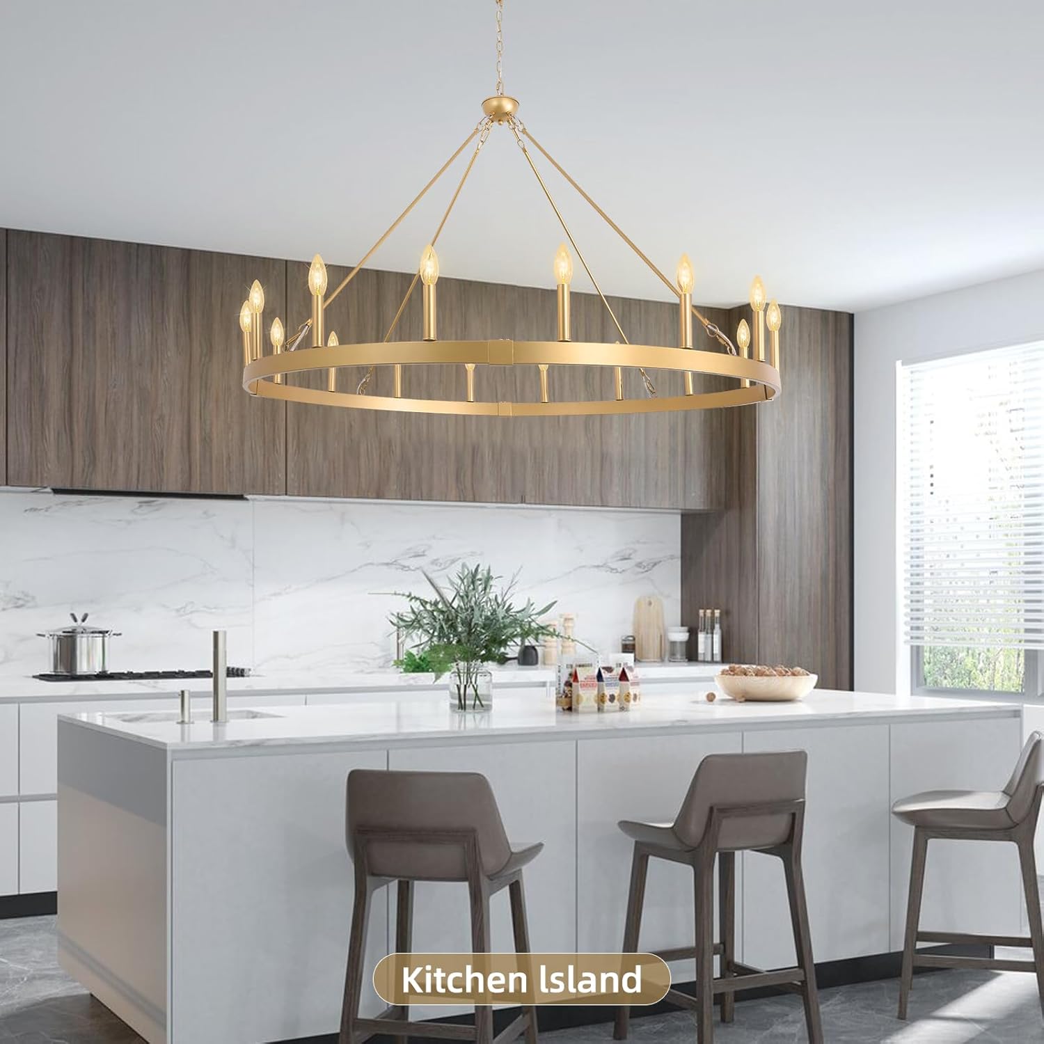 Round Farmhouse Black Chandelier — 16-Light - View 9