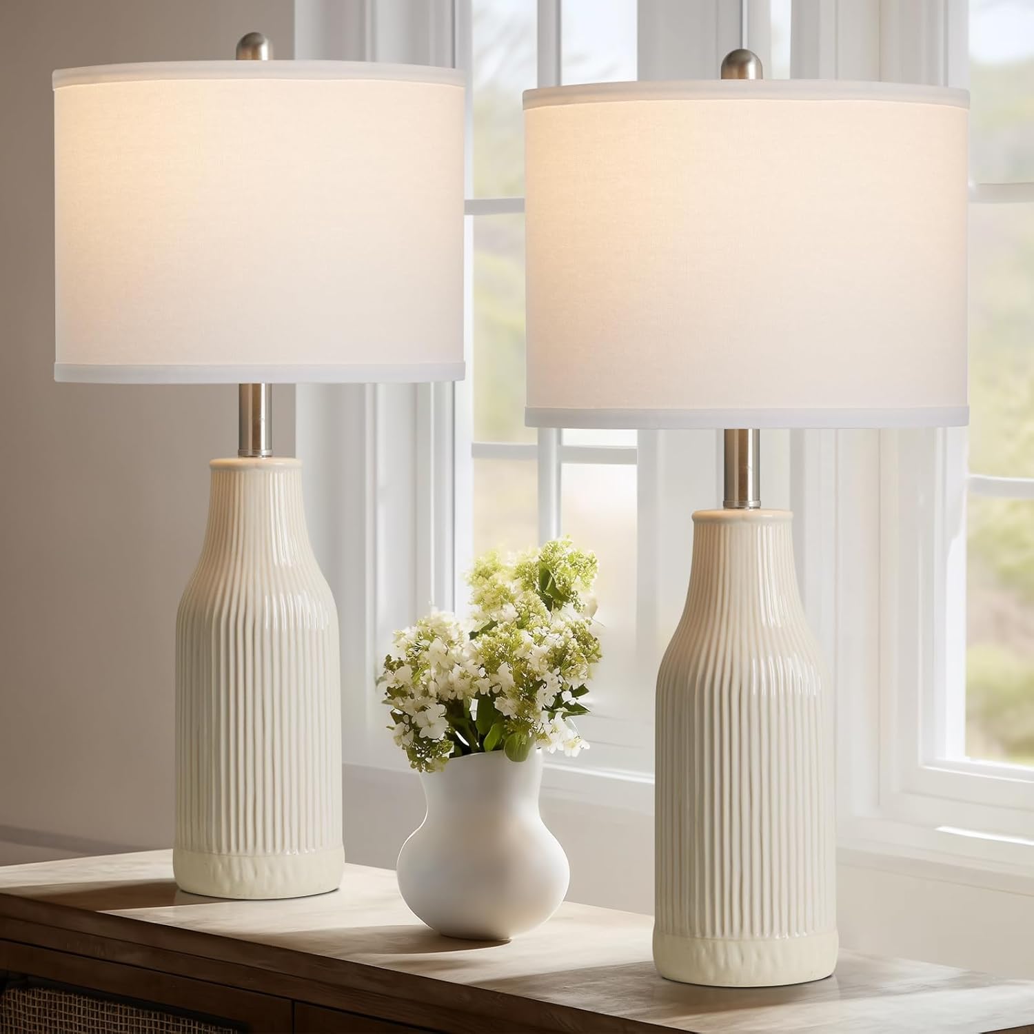Modern Beige Bedside Lamp — 24" — Beige - 24.5"H