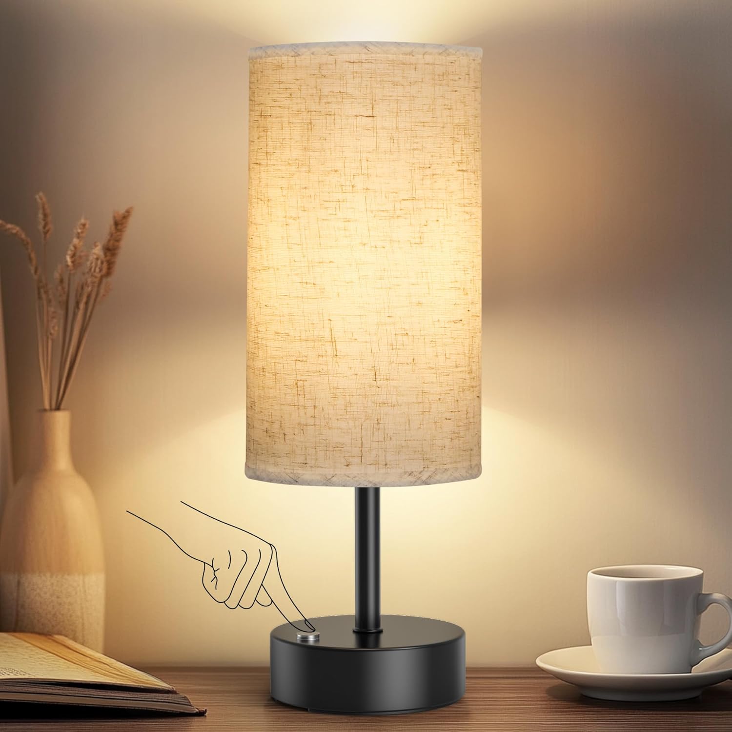 USB Beige Bedside Lamp — Otmeal-Cordless Rechargeable