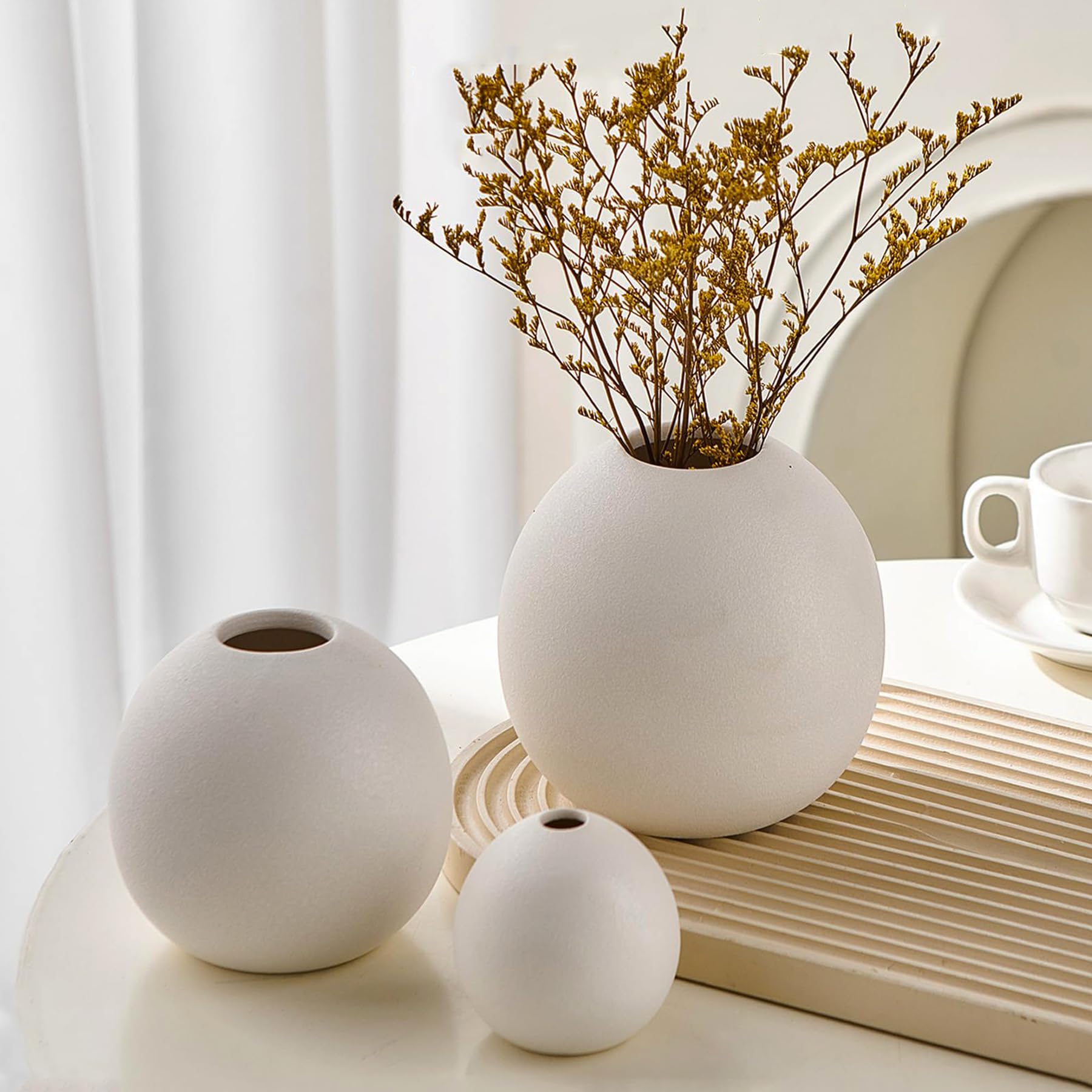 Round Boho Ceramic Decorative Vase — Set of 3