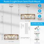 Round Farmhouse Black Chandelier — 5-Light - View 3