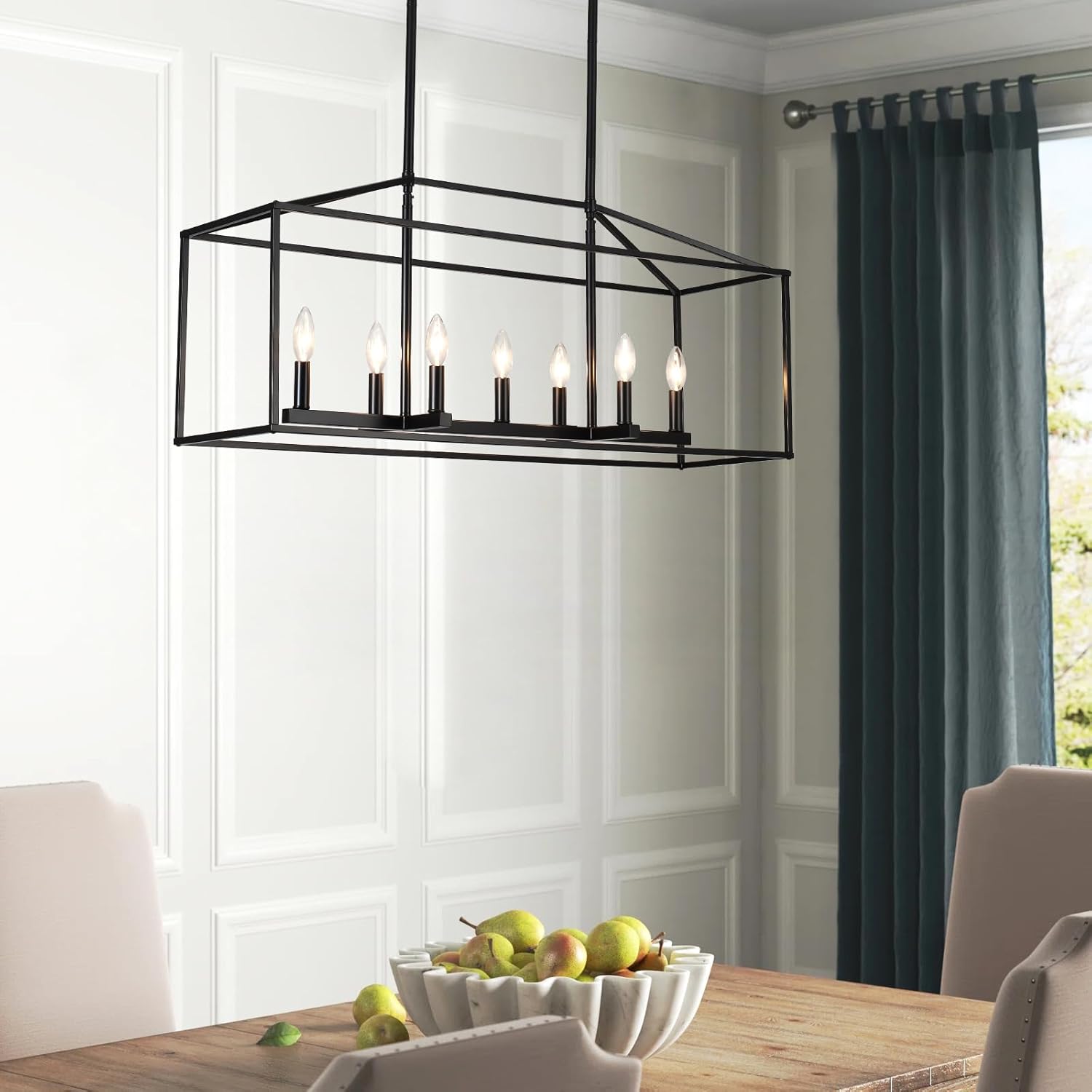 Adjustable Farmhouse Black Chandelier — 7-Light - View 2
