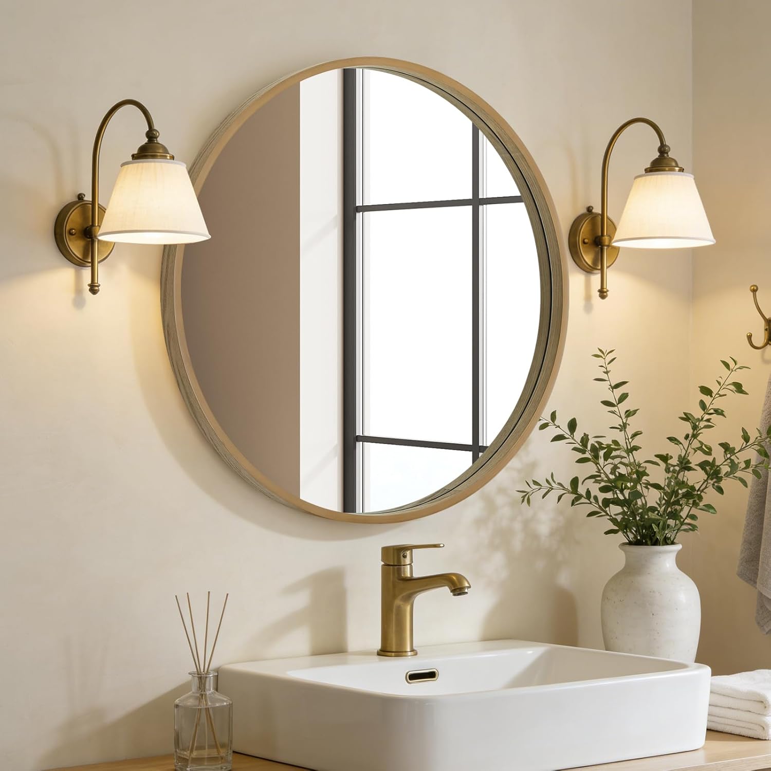 Round Beige Wall Mirror — 24" - View 2
