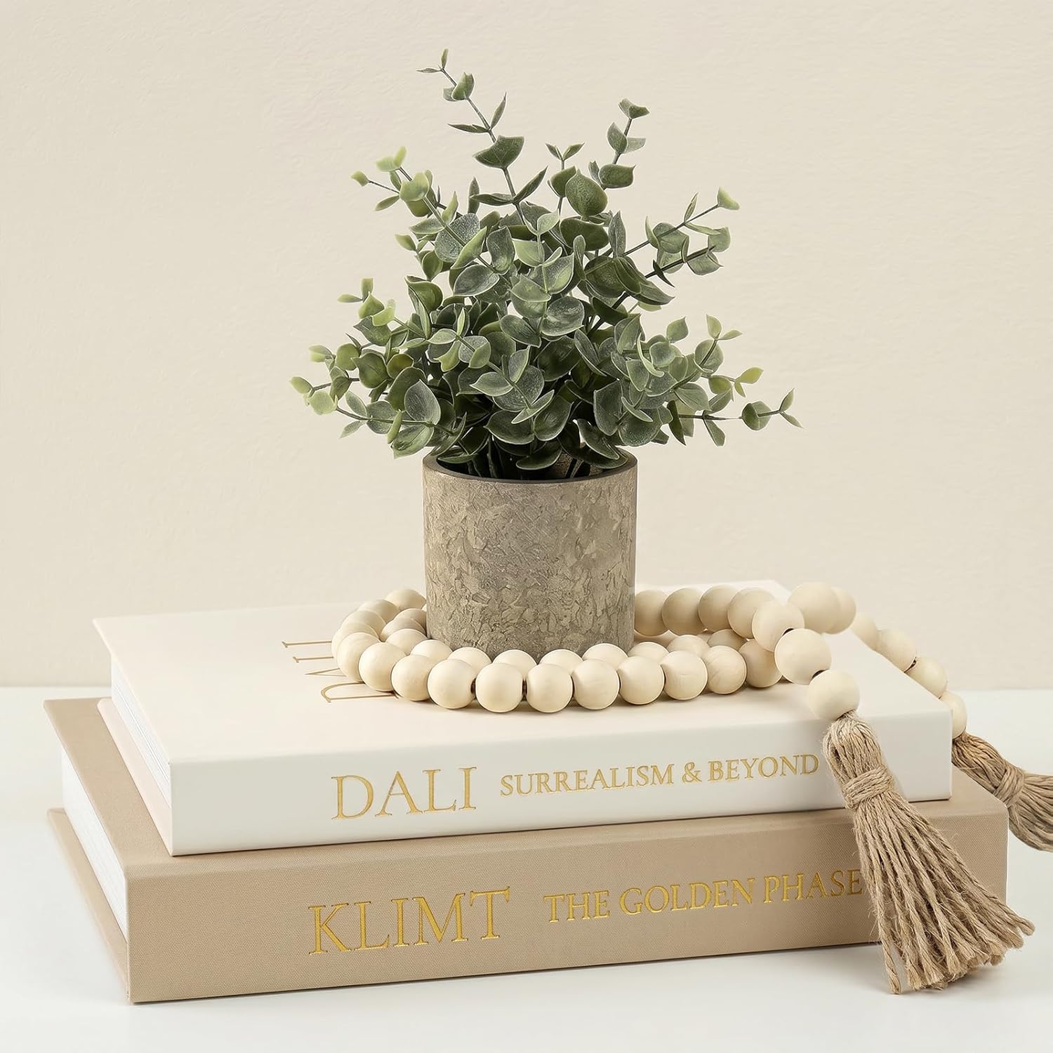 Linen Beige Storage Basket — Set of 2 — Khaki-White(with bead garland)