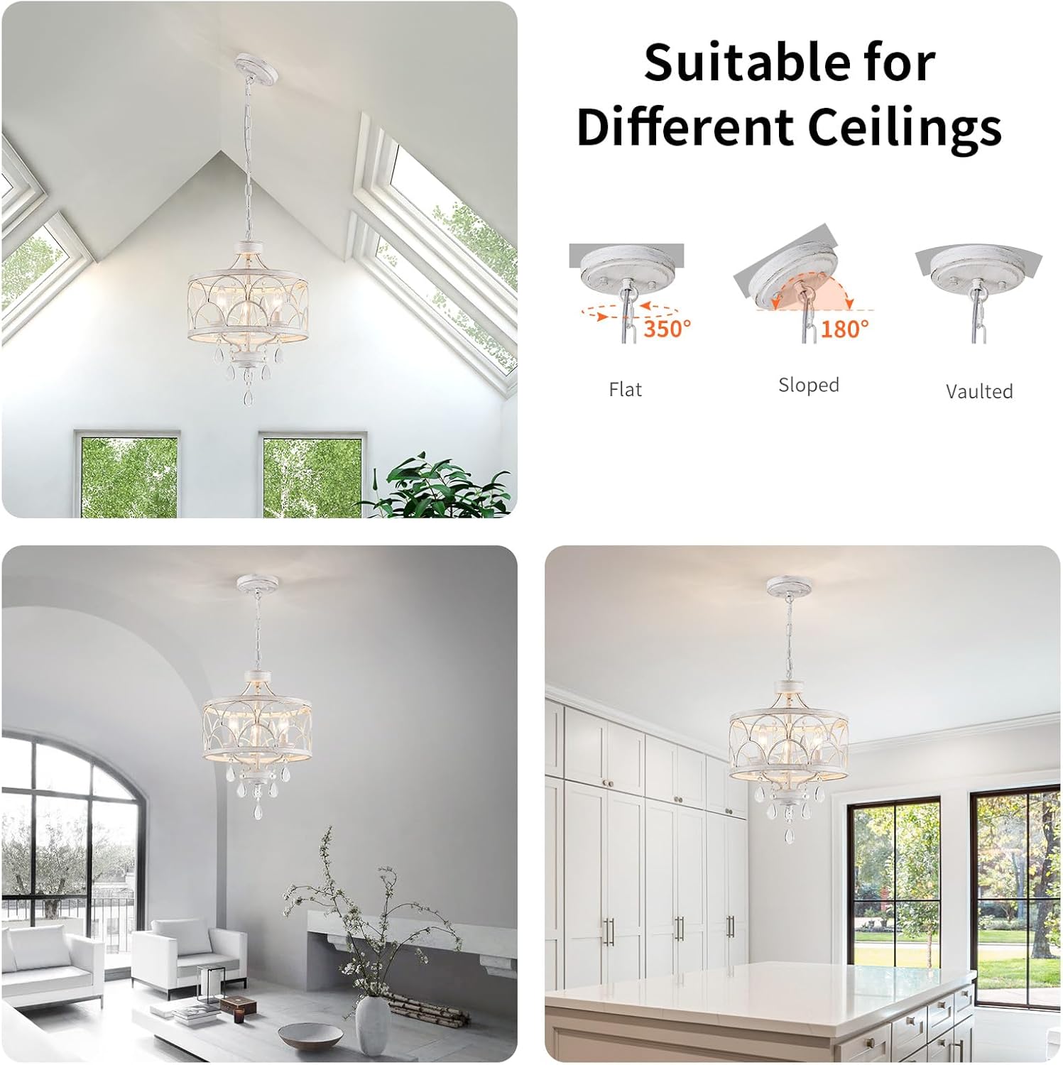 Round Farmhouse Gold Chandelier — 3-Light - View 6