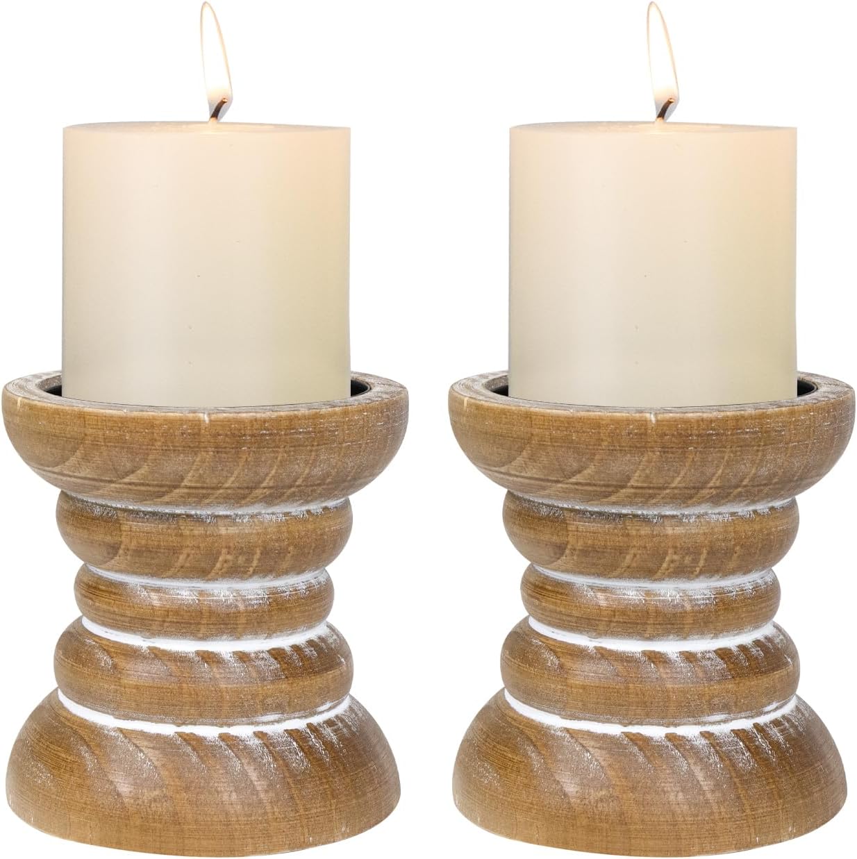 Vintage Farmhouse Brown Pillar Candle — Set of 3 — Washedbrown