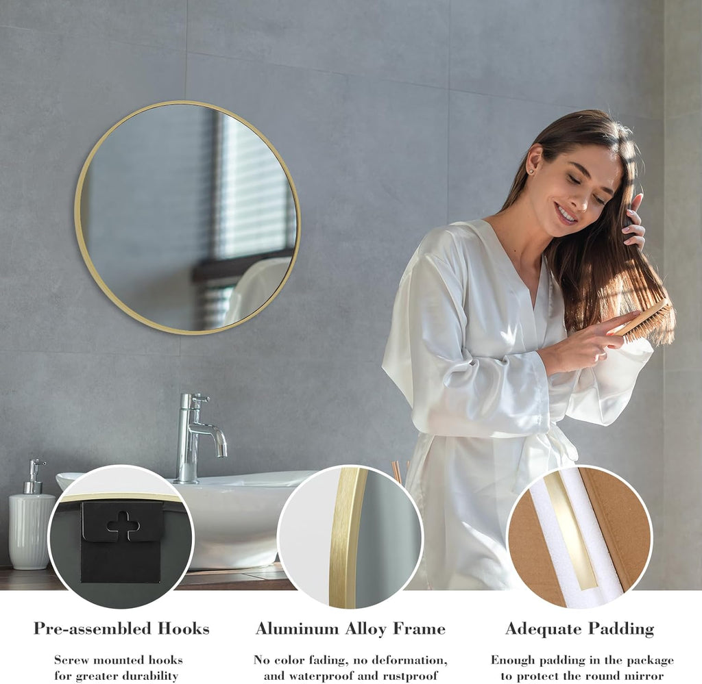 Round Luxe Black Wall Mirror — 20.2" - View 7