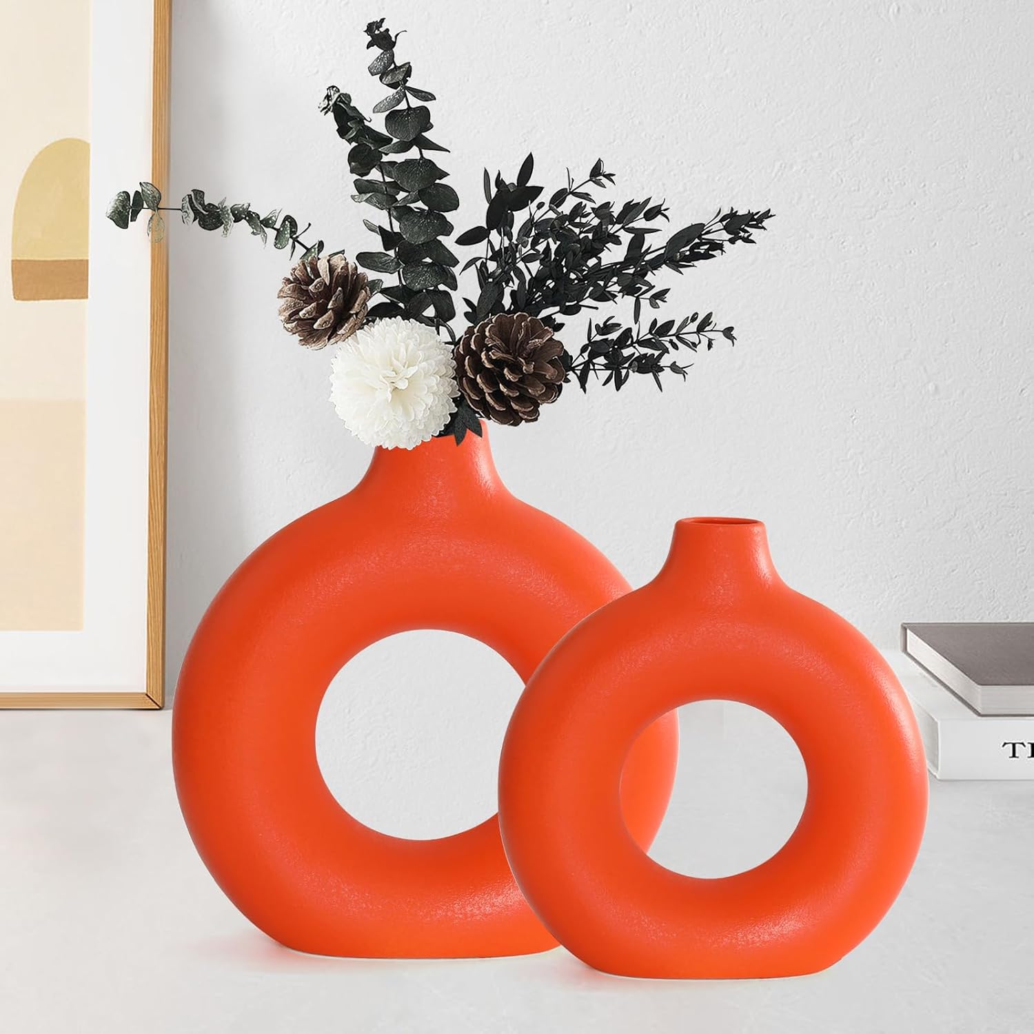 Boho Black Flower Vase — Set of 2 — Orange