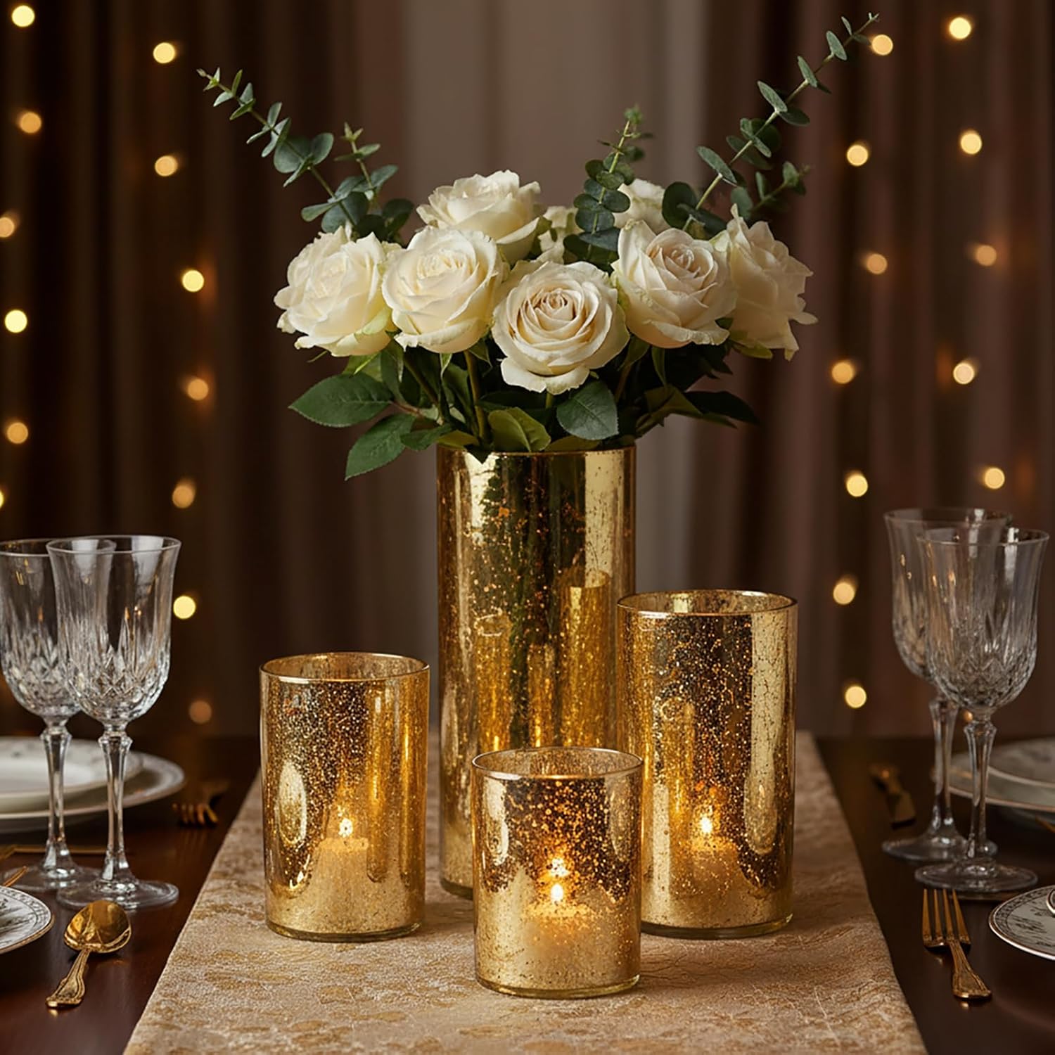 Luxe Gold Pillar Candle — Set of 12 — Gold