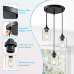 Adjustable Farmhouse Metal Pendant Light — 3-Light - View 3