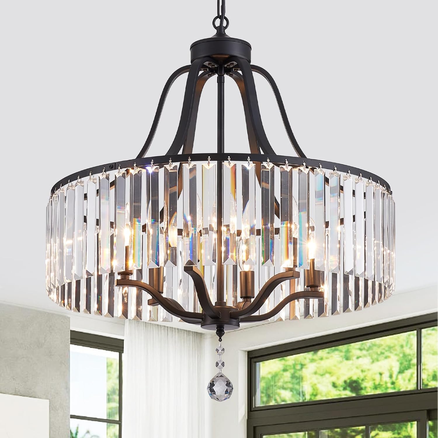 Round Farmhouse Black Chandelier — 6-Light — 21.7” Black 6-Light