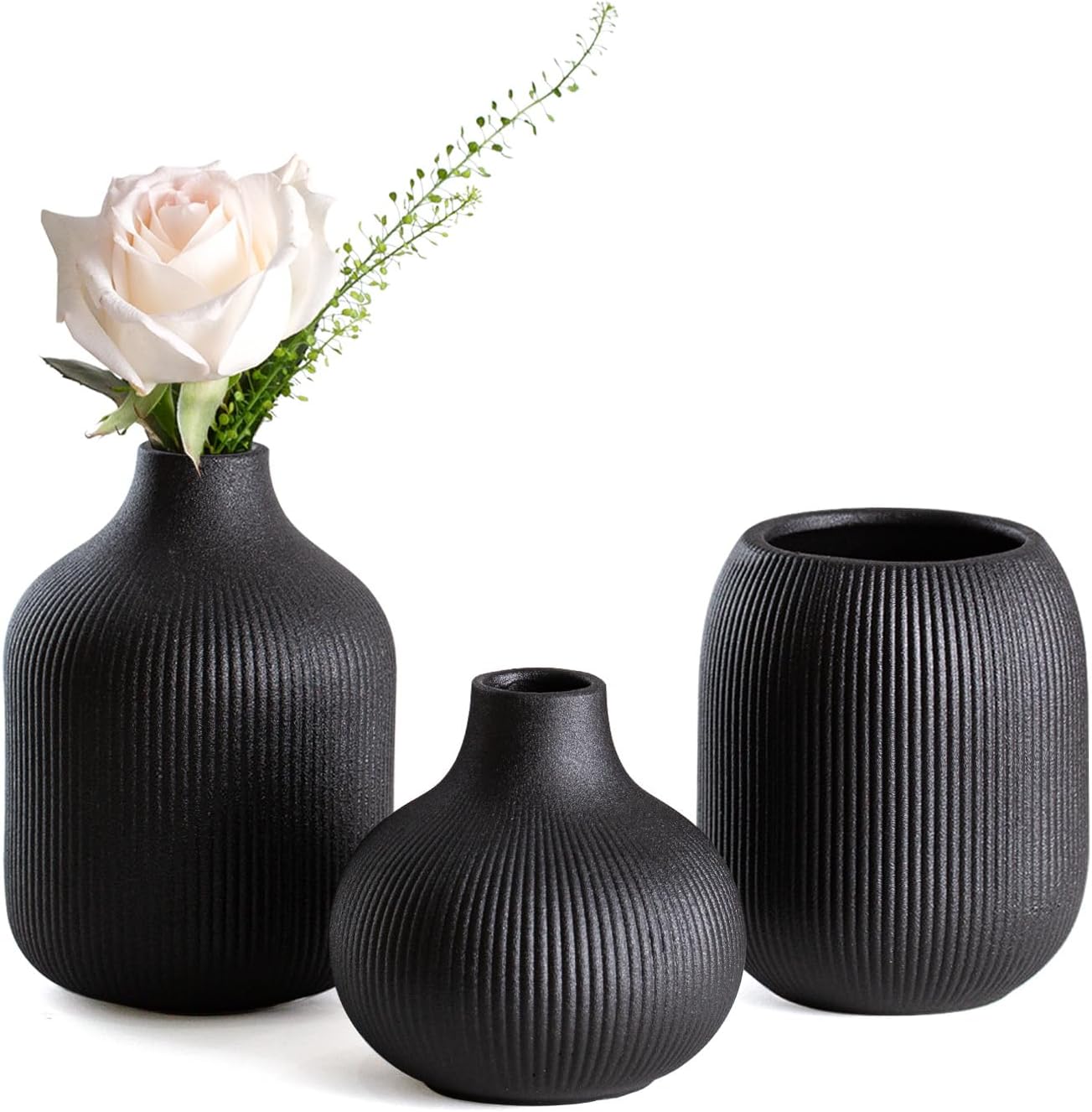 Boho Black Decorative Vase — Set of 3 — Black