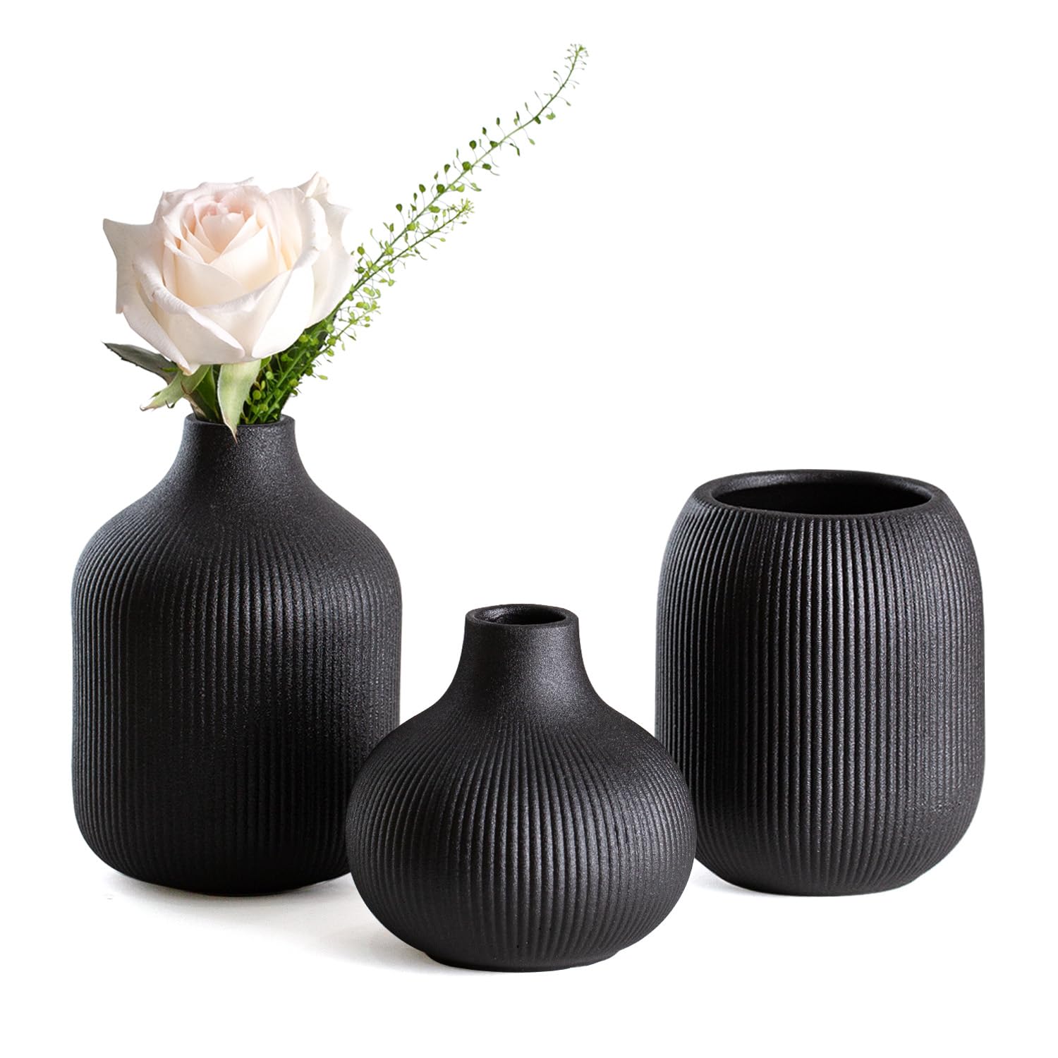Boho Black Decorative Vase — Set of 3