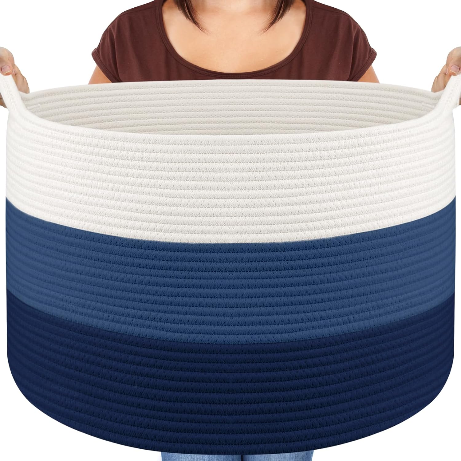 Boho Blue Throw Pillow — 22" — White & Blue