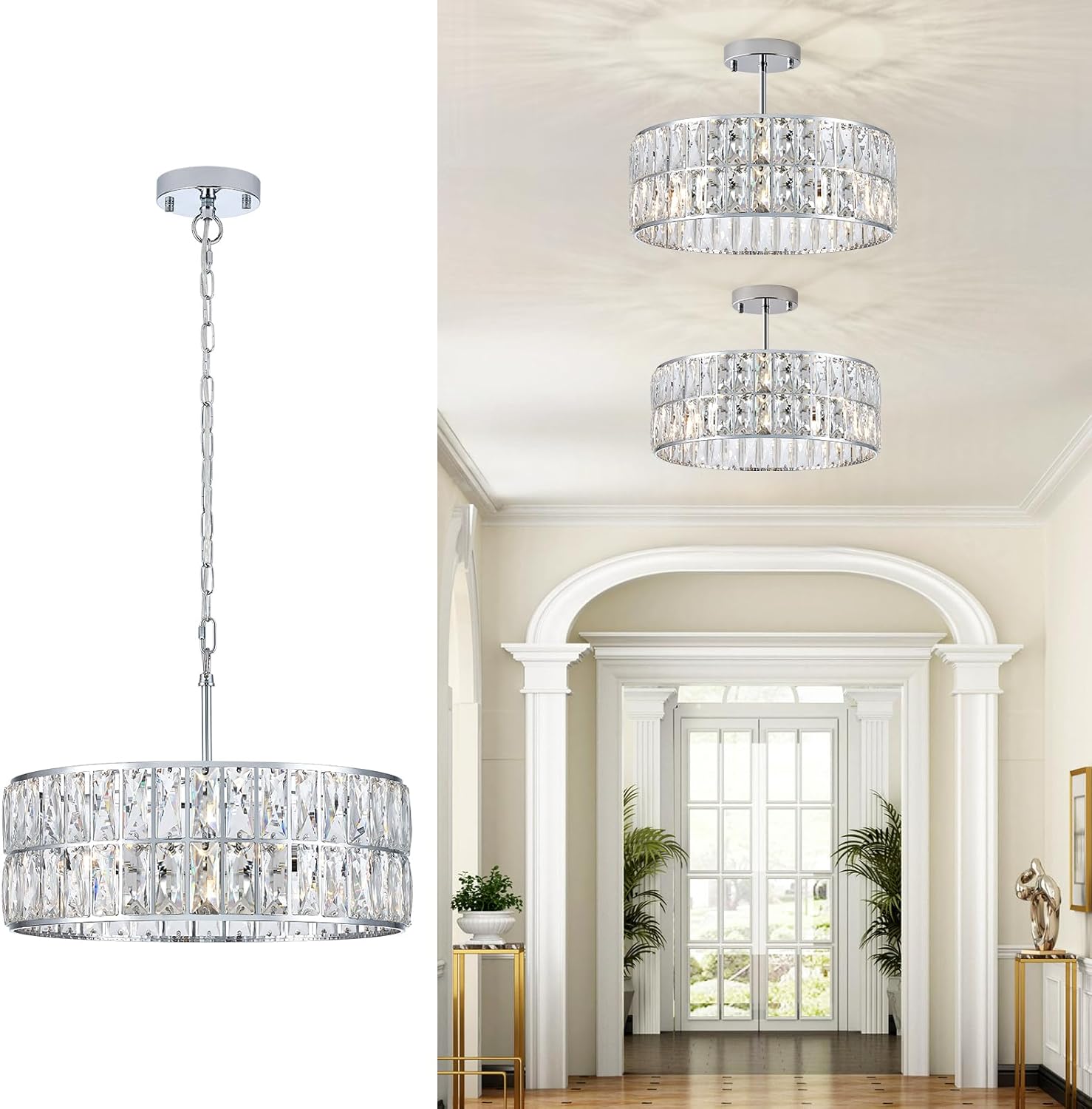 Luxe Black Chandelier — 4-Light — Chrome