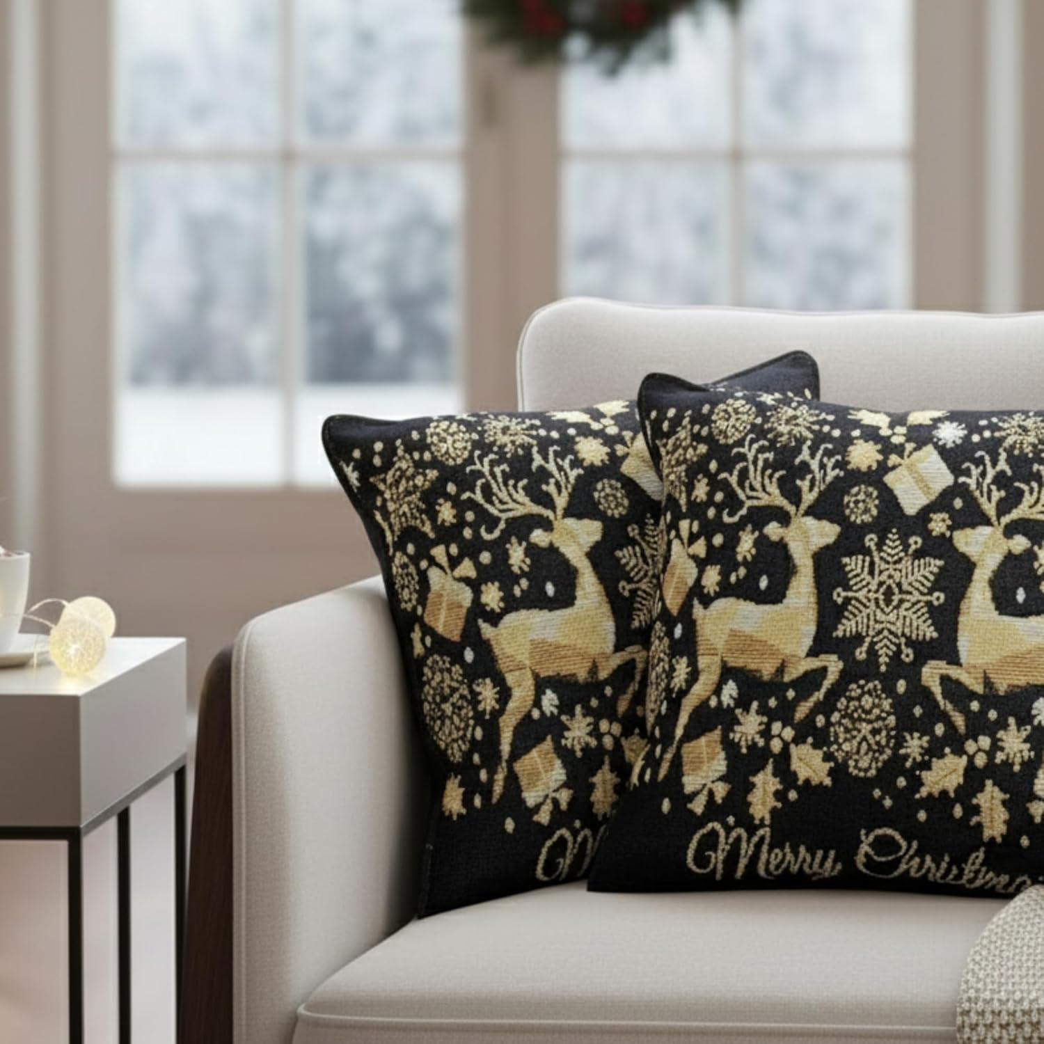Boho Beige Throw Pillow Cover — 16" — 16" x 16" (Pack of 2)