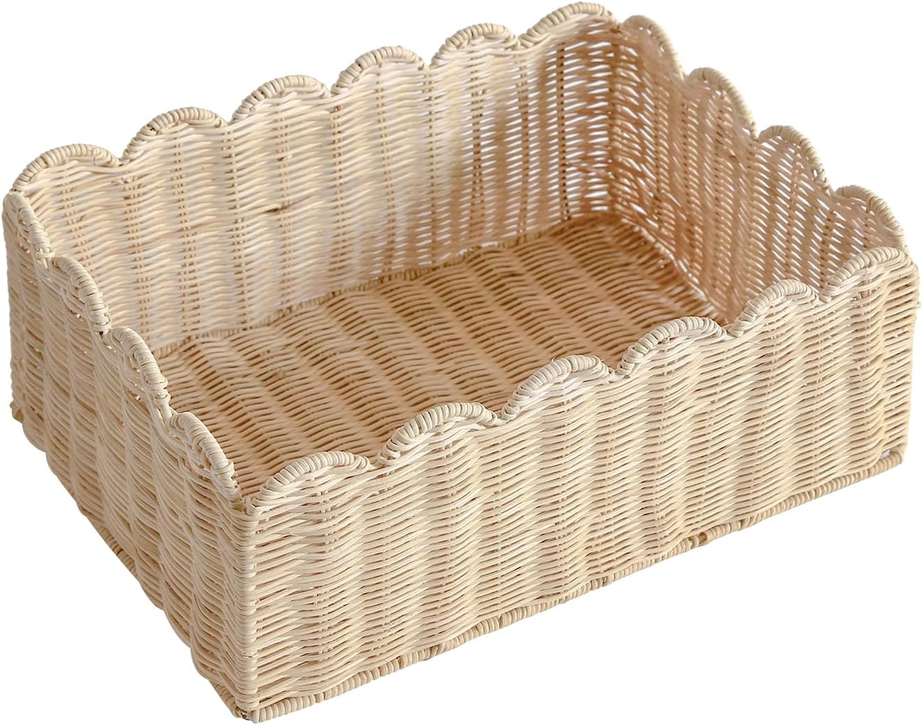 Boho Beige Woven Basket — 14" — Off White