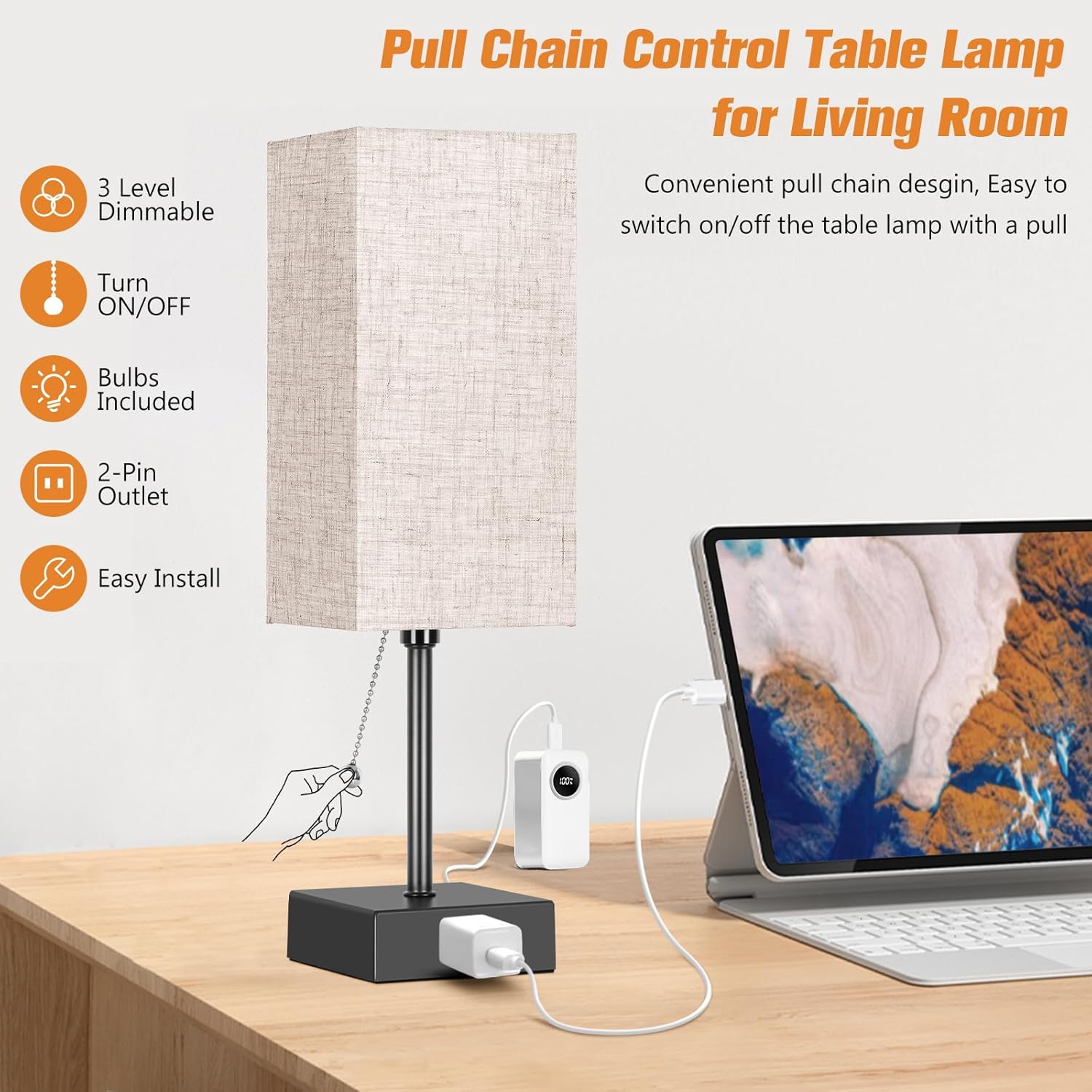 Black Bedside Lamp — 15" - View 3