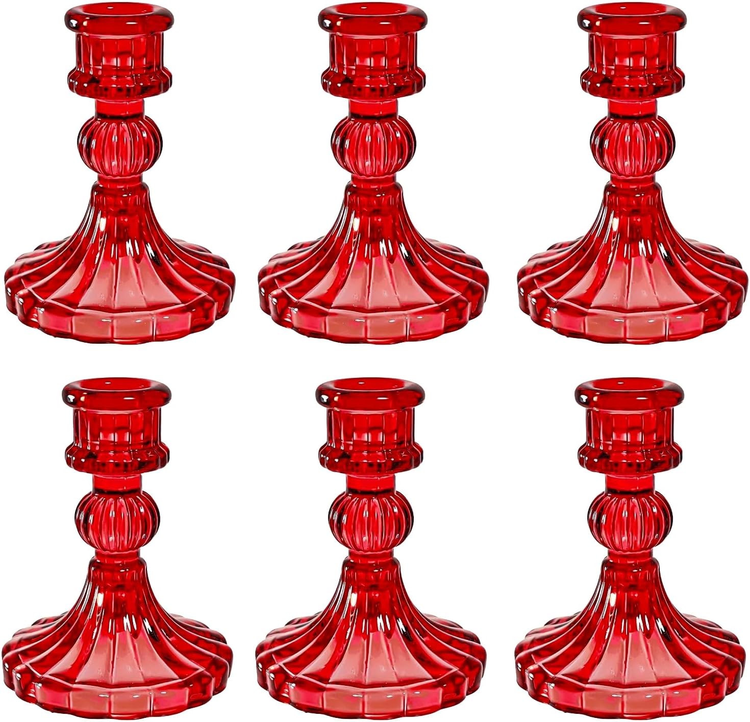 Black Candle — Set of 6 — Red Stripe Pattern