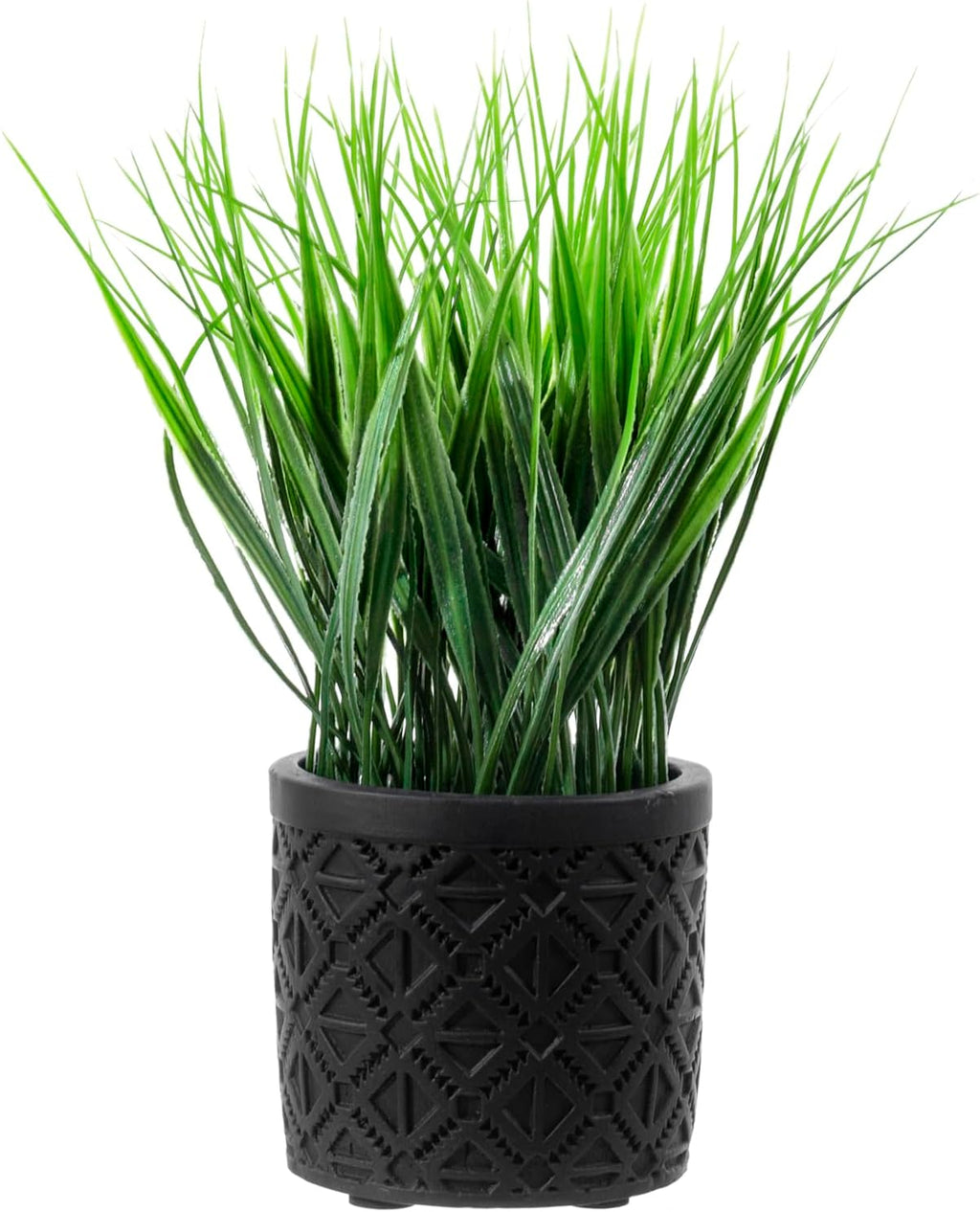 Round Modern Black Artificial Plant — Black Geometric Embossed Pattern
