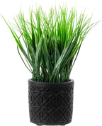 Round Modern Black Artificial Plant — Black Geometric Embossed Pattern