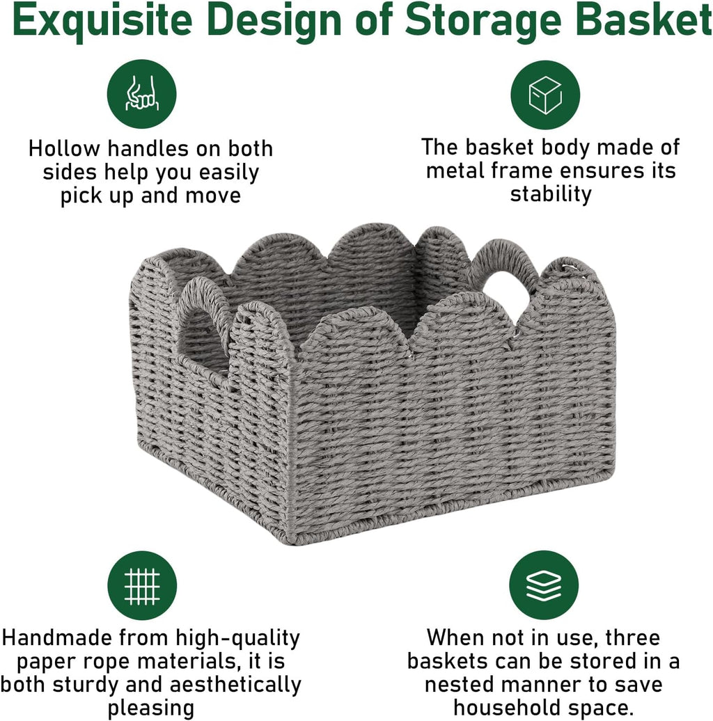 Hand-Woven Boho Brown Storage Basket — Set of 3 - View 5