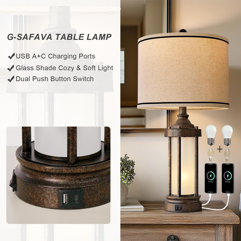 USB Farmhouse Black Table Lamp — 25" - View 3