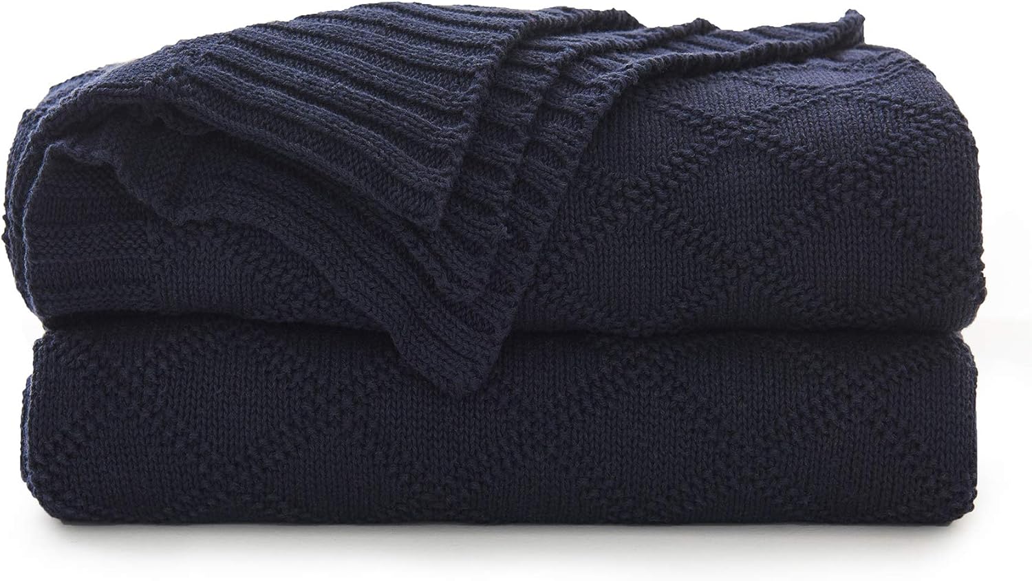 Knit Boho Beige Throw Pillow — 50" — Navy, X Pattern