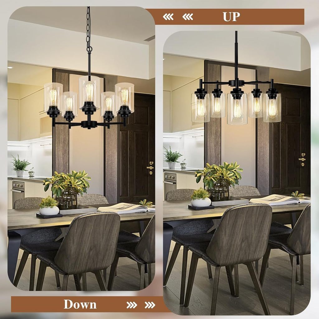 Adjustable Farmhouse Black Chandelier — 5-Light - View 4